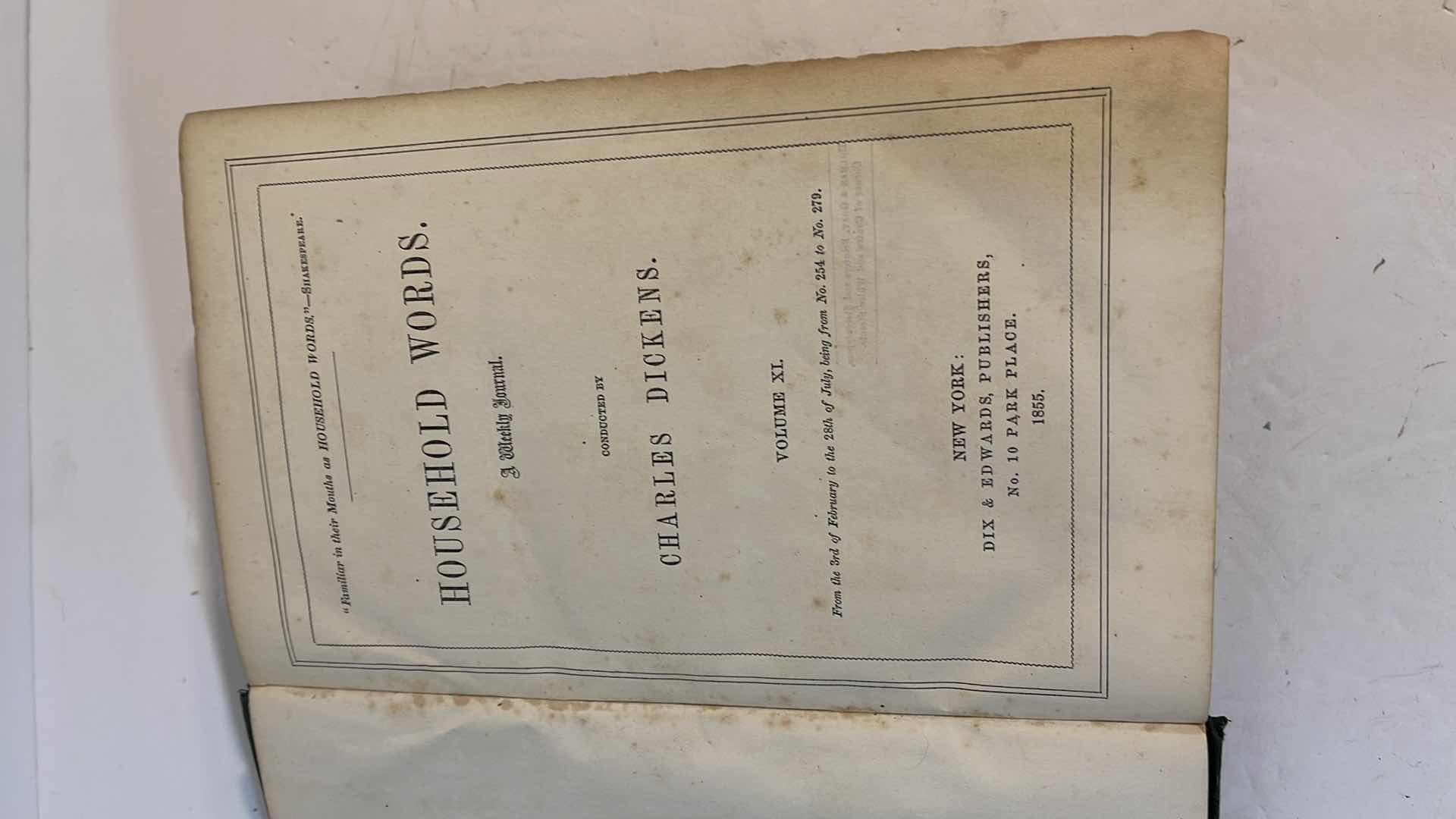 Photo 8 of 1855 ANTIQUE HOUSEHOLD WORDS A WEEKLY JOURNAL CONDUCT BY CHARLES DICKENS VOLUME XI 