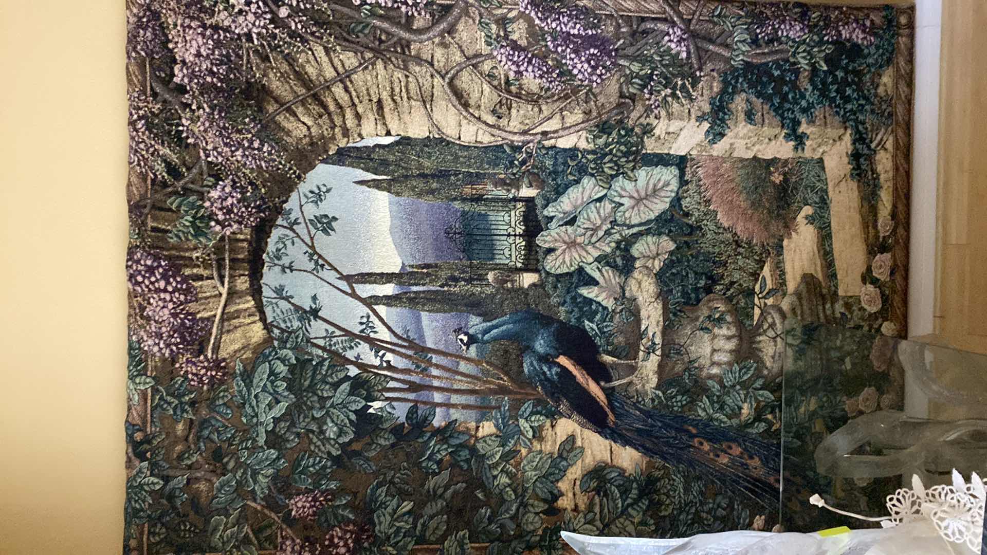 Photo 2 of WALL PEACOCK TAPESTRY WITH HANGING HARDWARE 55” X 76”