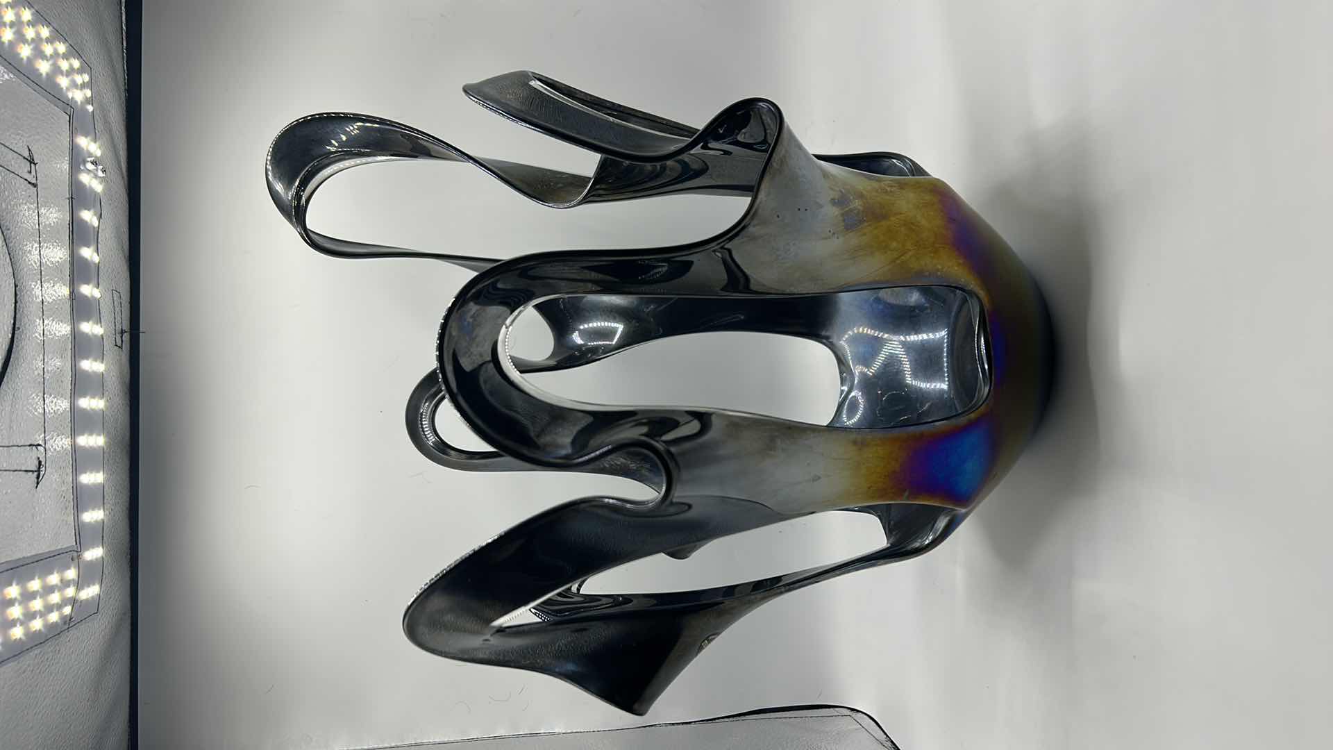 Photo 3 of KROSNO JOZEFINA HAND PAINTED POLAND GLASS AND METAL iRIDESCENT VASE, 13” x 17.5”