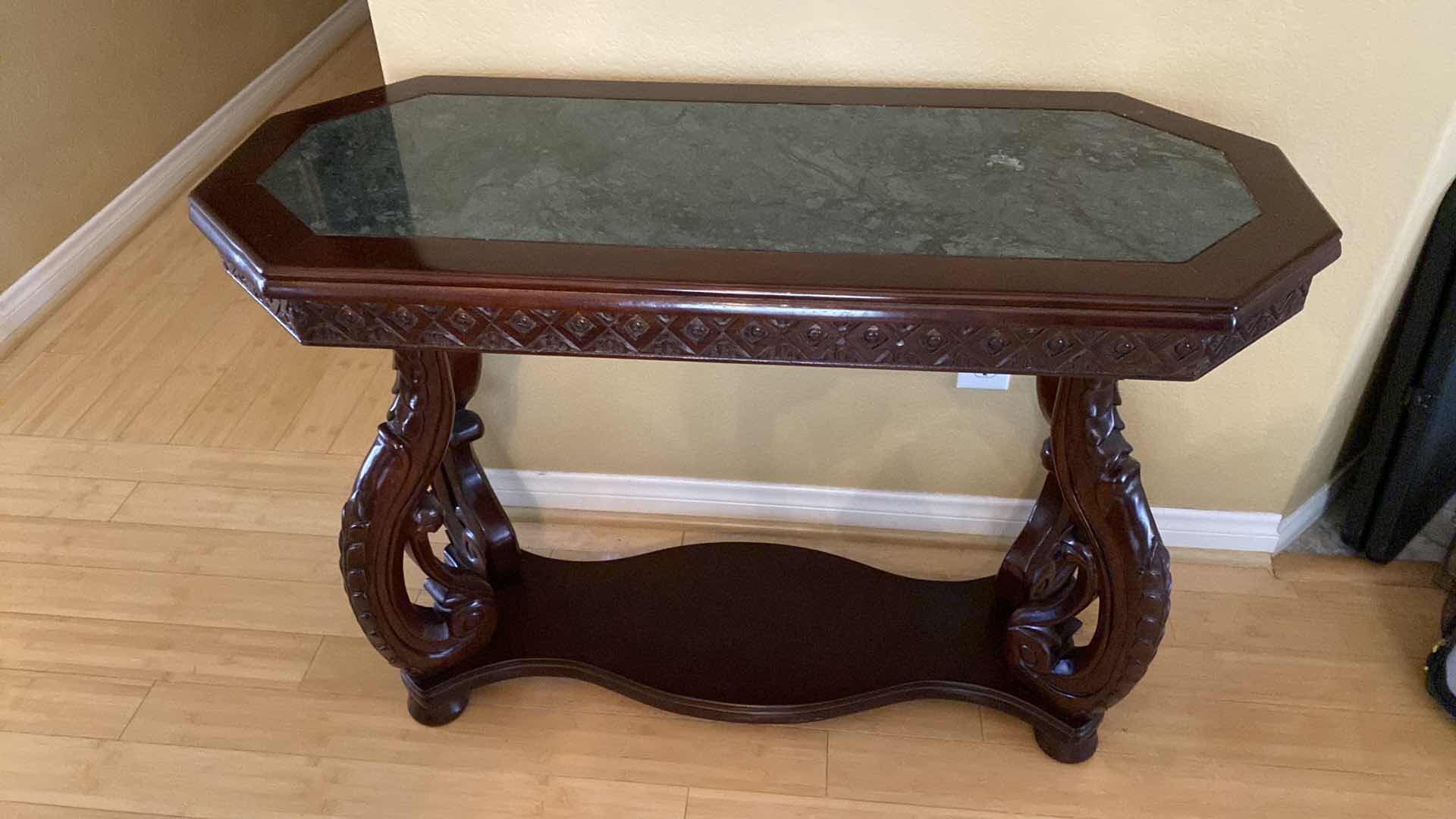 Photo 6 of WOOD AND MARBLE HALL TABLE 41” X 17” H29.5”