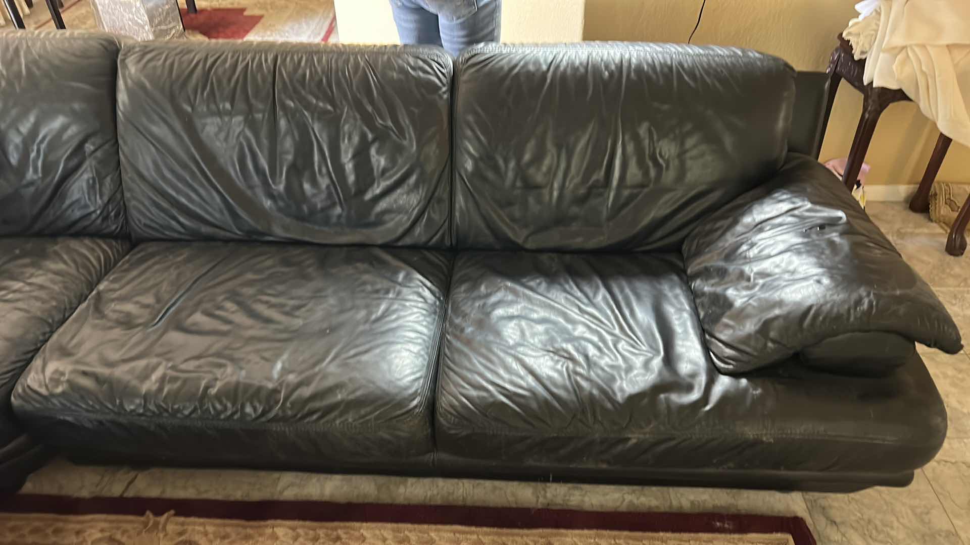 Photo 6 of BLACK LEATHER 3 PIECE SOFA SECTIONAL 2 PIECES 73”
x 39” H32”, CORNER 37” WIDE ( SEE NOTES)