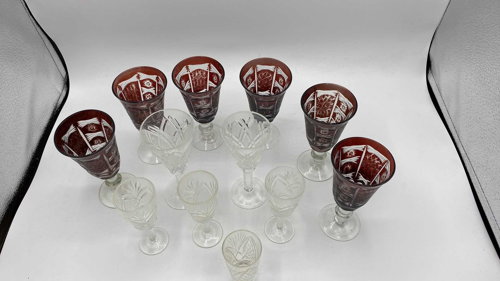 Photo 2 of 12-CUT CRYSTAL CORDIAL STEMWARE AND A SHOT GLASS