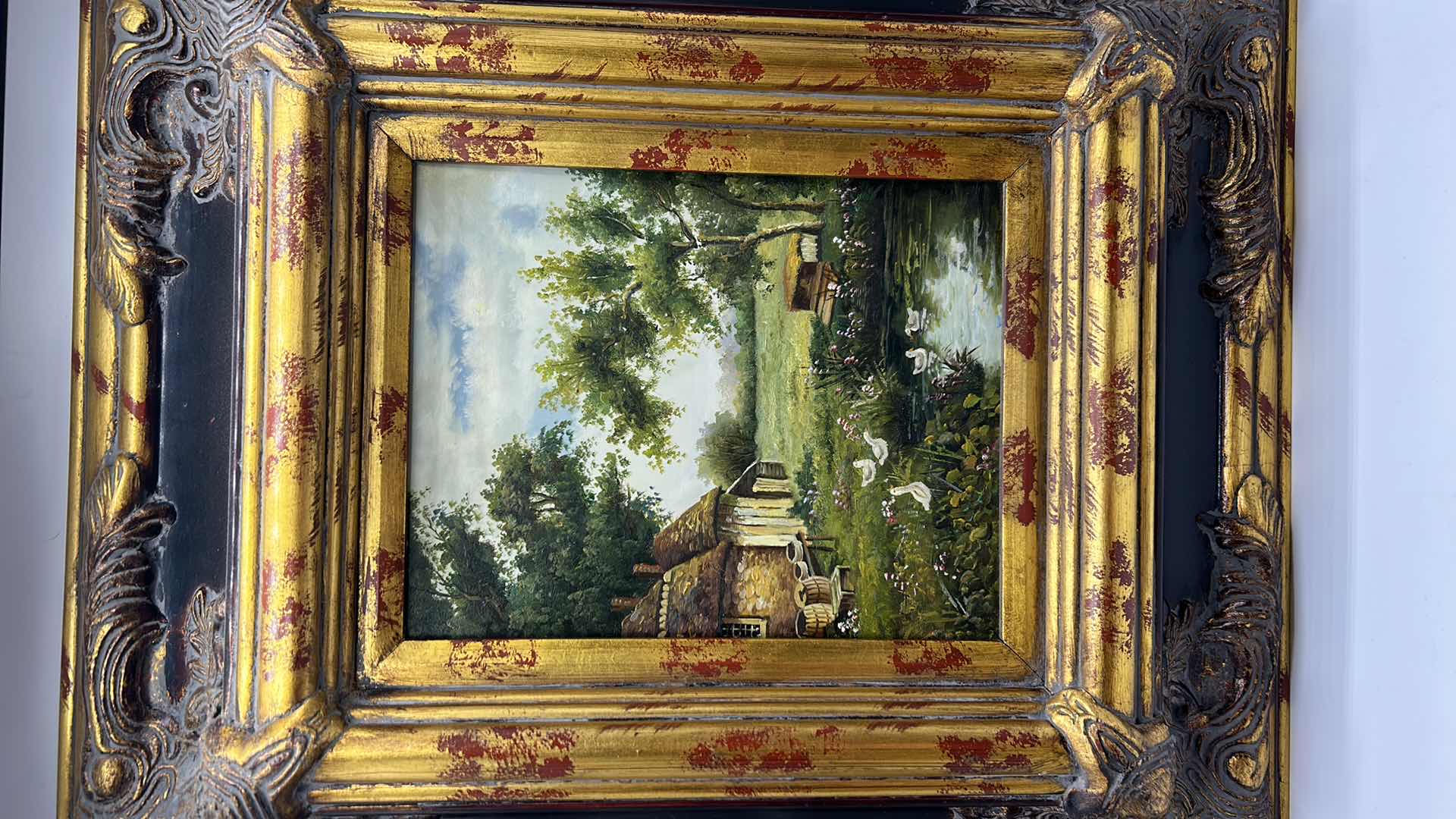 Photo 2 of ORNATE GOLD FRAMED ART WORK COUNTRY SCENE 20” x 20”