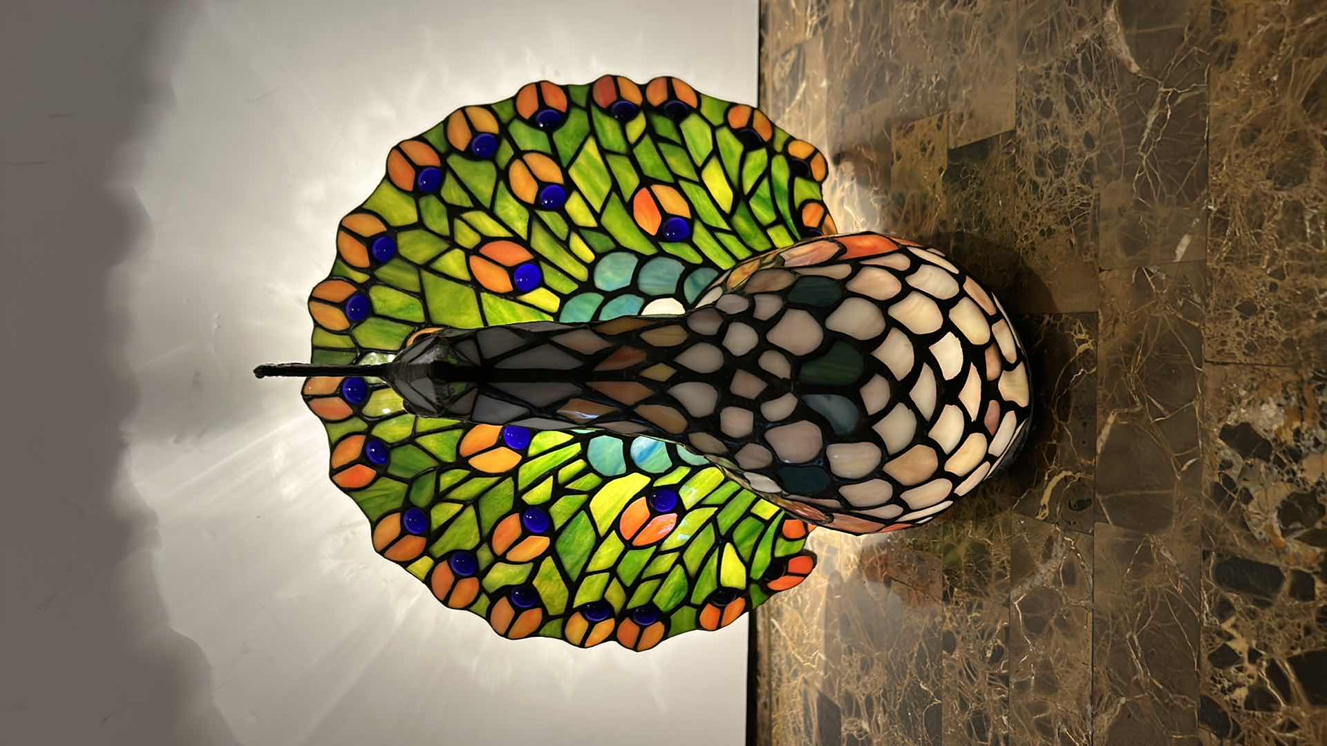 Photo 4 of STAINED GLASS PEACOCK LAMP 13” x H12”