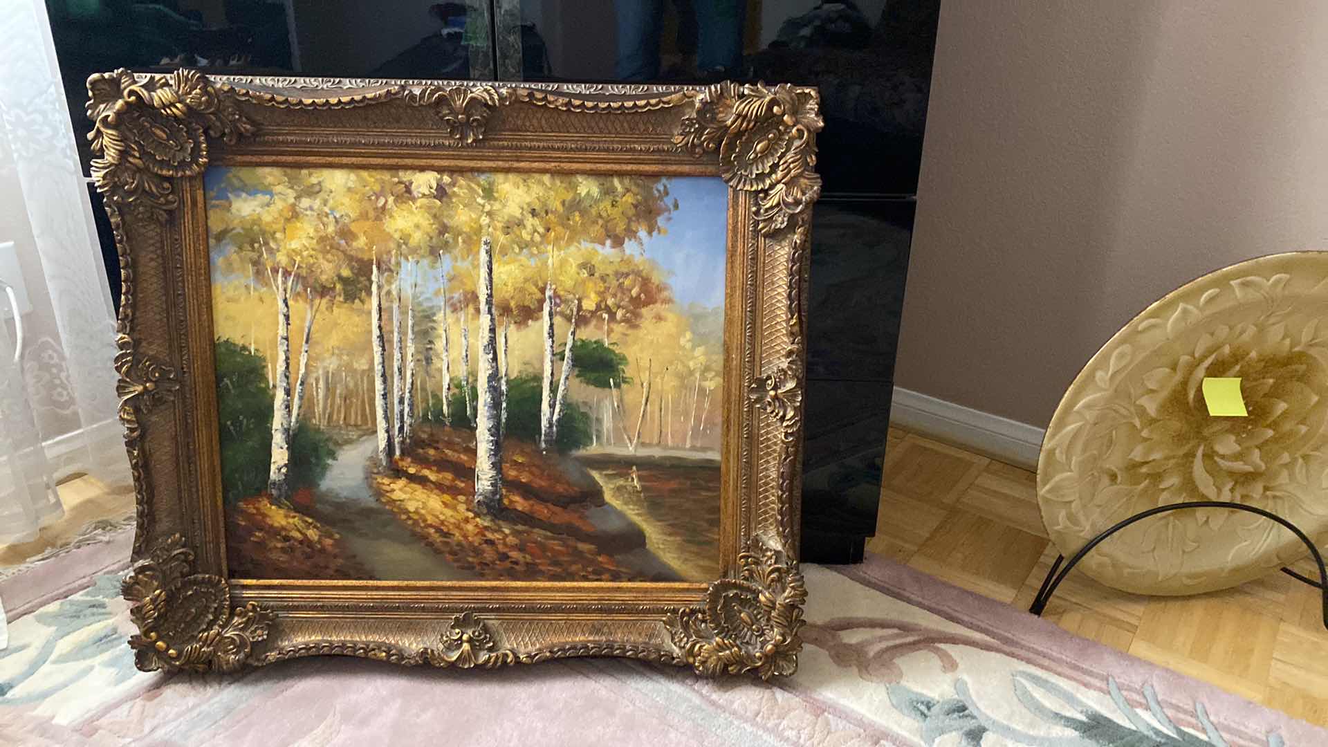 Photo 2 of ORNATE FRAMED ARTWORK, OIL PAINTING LANDSCAPE WITH TREES 32” X 27”