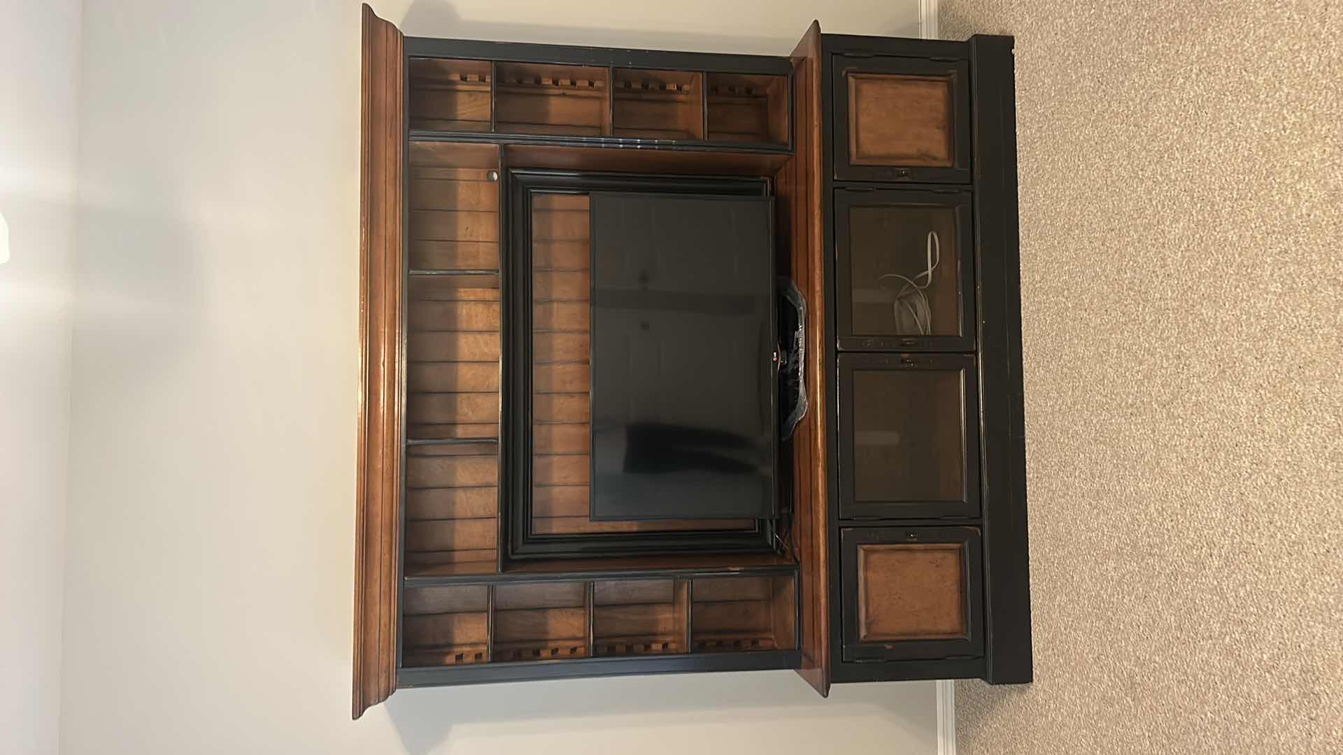 Photo 2 of HOOKER FURNITURE HAND PRODUCED ANTIQUE REPRODUCTION LIGHTED ENTERTAINMENT MEDIA CENTER W EXTRA DOORS AND ACCESSORIES  83” x 22” x H 82” ( TV SOLD SEPARATELY)