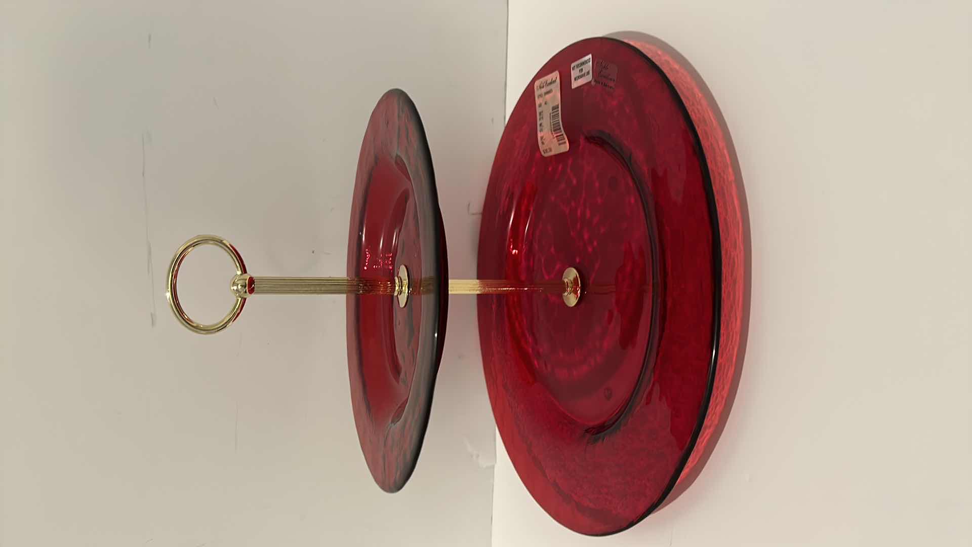 Photo 4 of NEW NOBLE EXCELLENCE RED GLASS TWO TIERED CAKESTAND