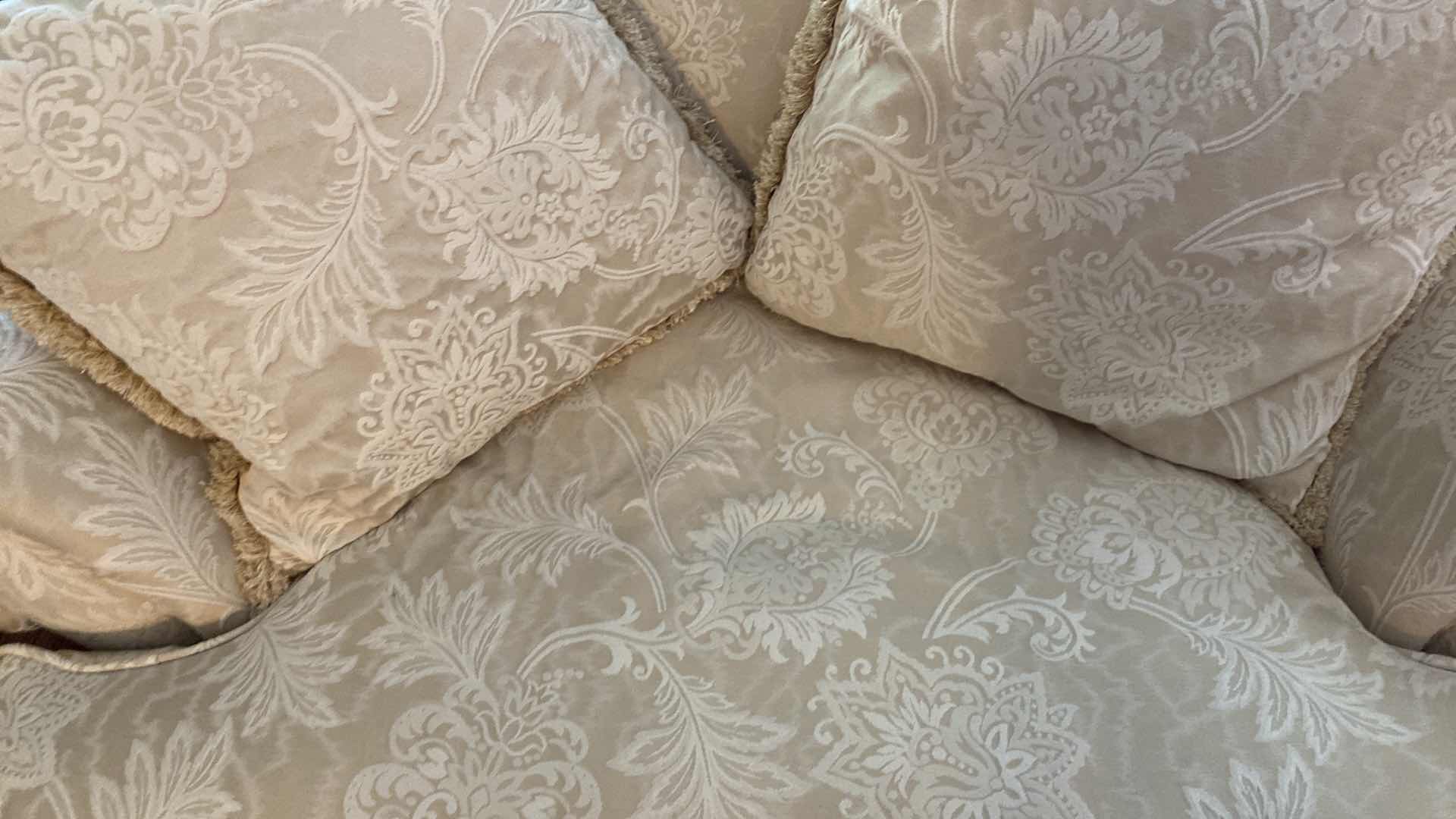 Photo 5 of 56” CREAM BROCADE UPHOLSTERY DOWN SOFA