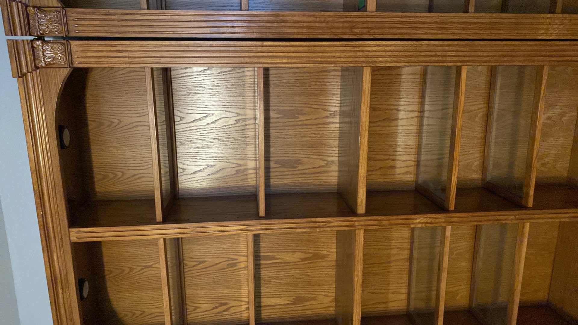 Photo 2 of OAK LIGHTED 6 SHELF BOOK CASE 48” X 13” H84” (TOTAL OF 5 AVAILABLE EACH SOLD SEPARATELY