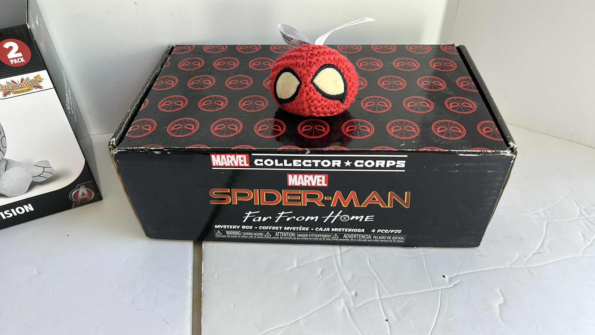 Photo 4 of NEW MARVEL AND POP TOYS PLUS MYSTERY BOX WHICH INCLUDES XS TEE, BAG AND CROCHETED SPIDER MAN BEAN BAG