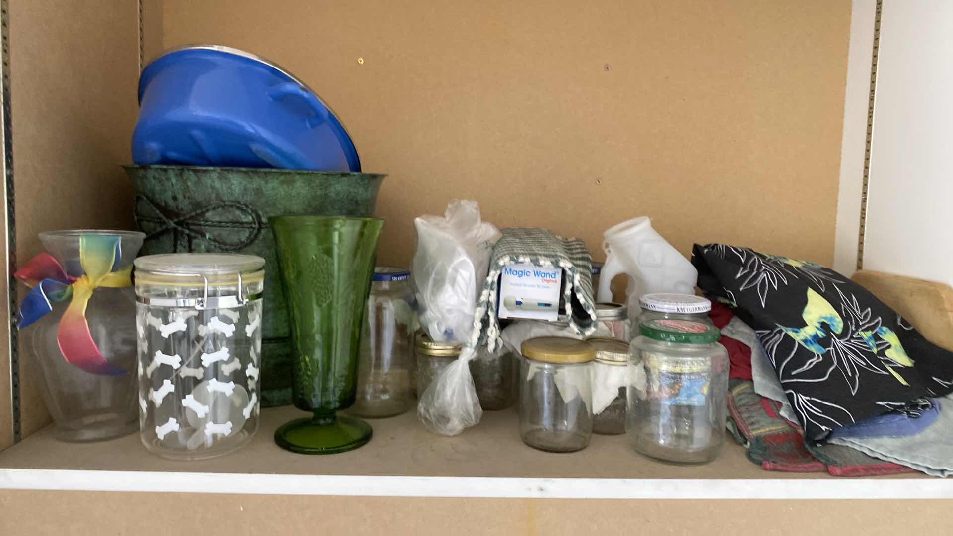 Photo 3 of 2 SHELFS OF GARAGE CABINET JARS RAGS KITCHEN AND HOUSEHOLD ITEMS