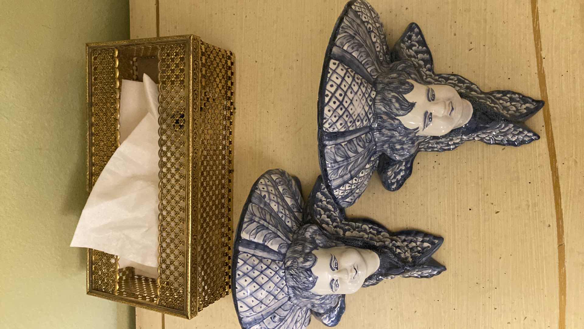 Photo 4 of PAIR OF MADE IN PORTUGAL WALL SCONCES 7” X 6” AND KLEENEX BOX