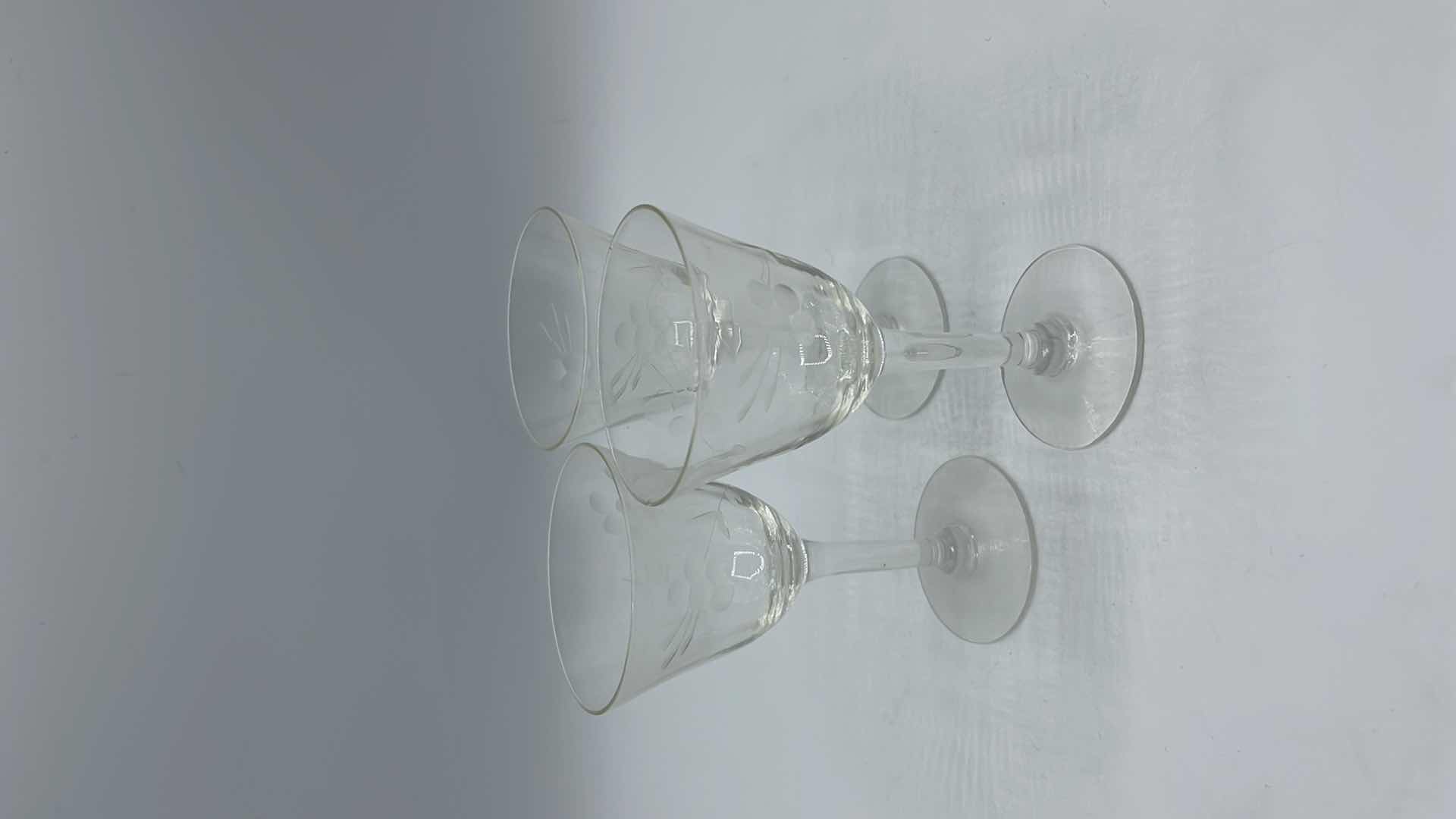 Photo 2 of LENOX HAND BLOWN CRYSTAL VASE H 7.5” W/ ETCHED VINTAGE CORDIAL GLASSES H 4.5” (SET OF 3)