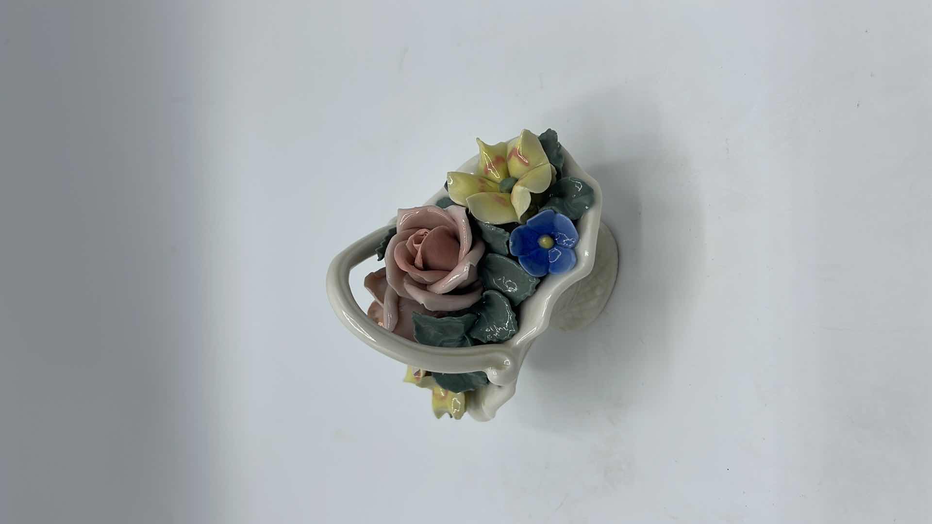 Photo 6 of PORCELAIN TRINKET DISHES (3) W/FLOWER BASKET FIGURINE