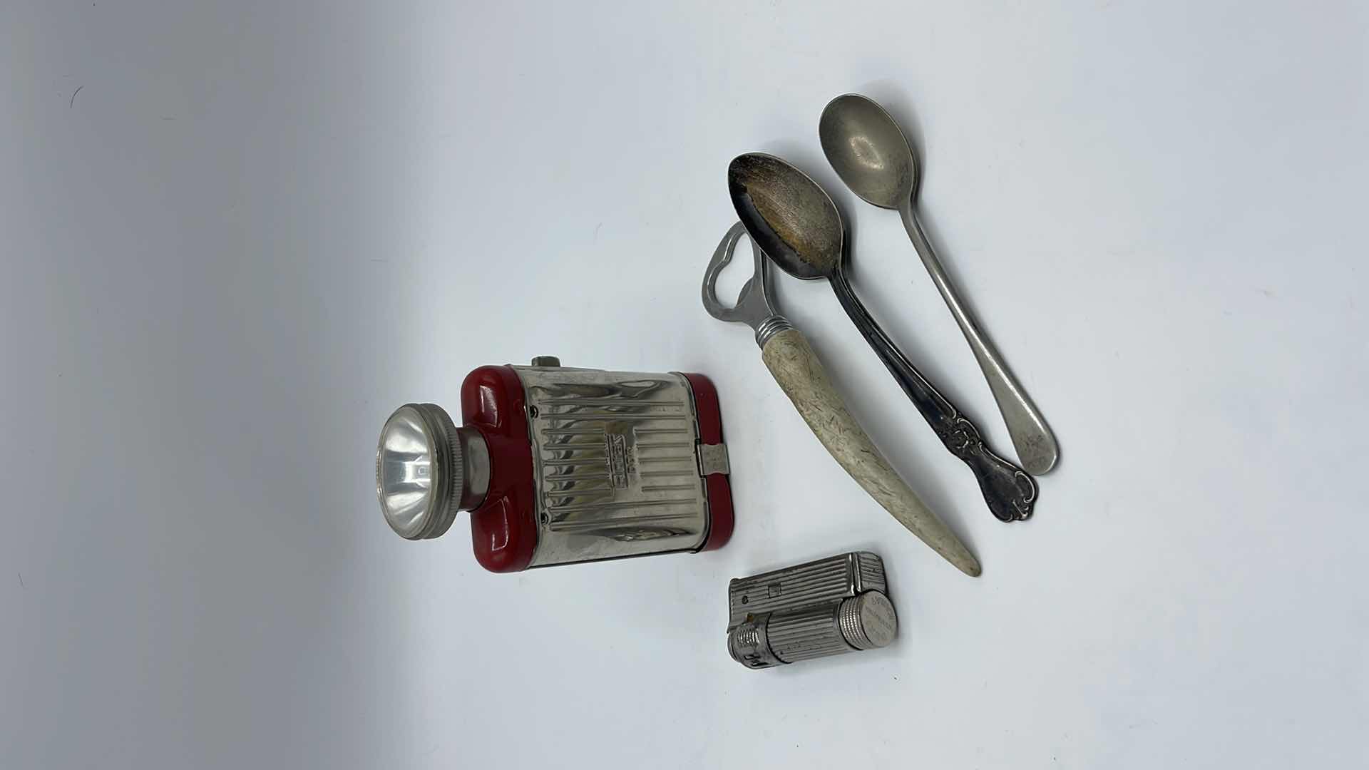 Photo 5 of VINTAGE POCKET FLASHLIGHT, LIGHTER AND SILVERWARE