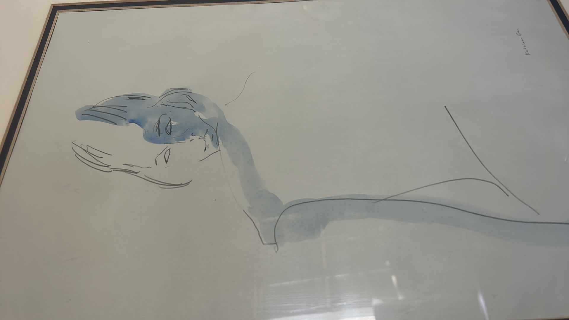 Photo 6 of ARTIST SIGNED KATHLEEN GEE (OR GOE) FRAMED PENCIL W WATERCOLOR “WOMAN” ARTWORK 17” x 24”