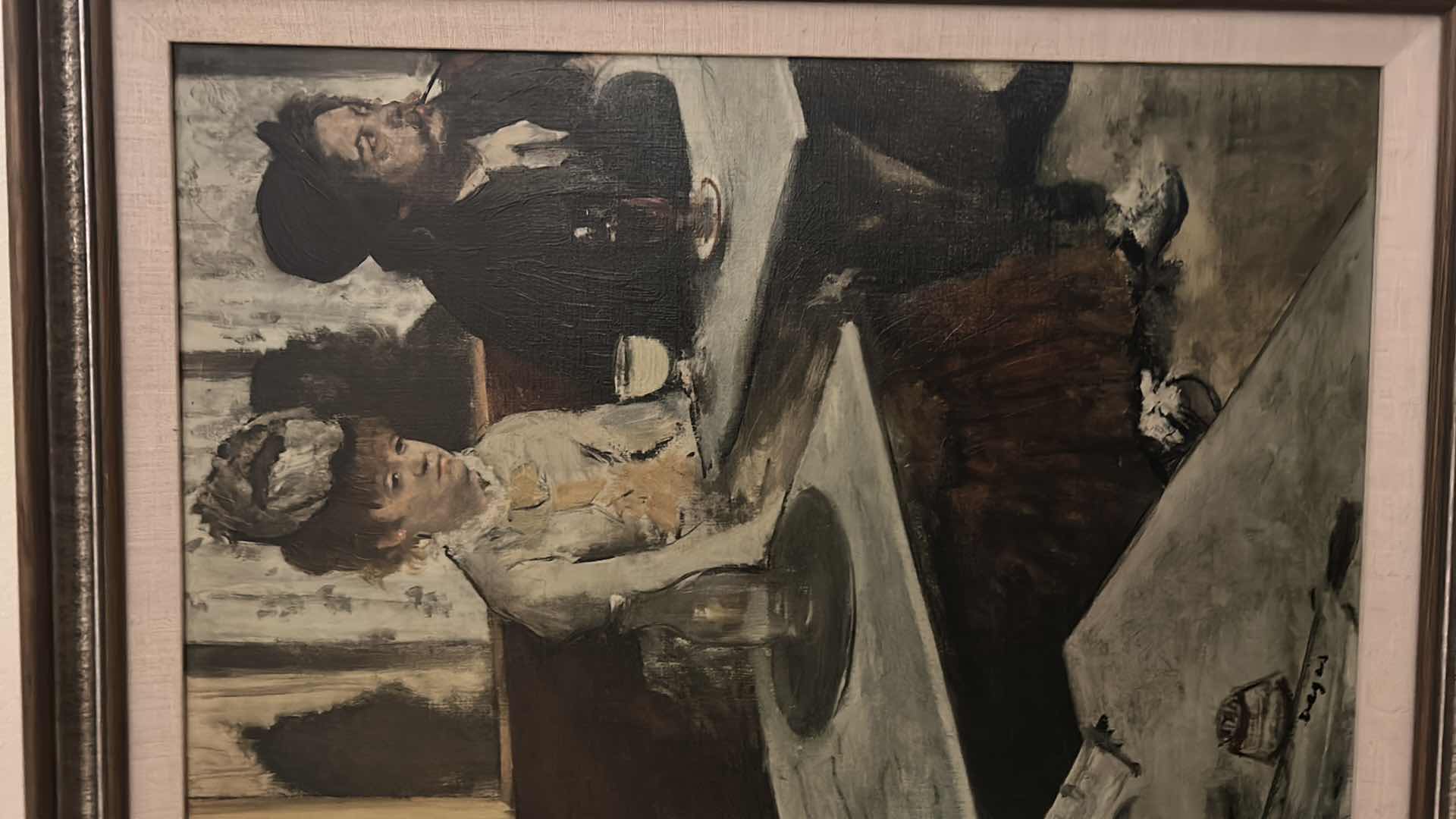 Photo 2 of ARTIST SIGNED DEGAS TEXTURED PAINT ON CANVAS “IN A CAFE” ARTWORK 22” x 28”