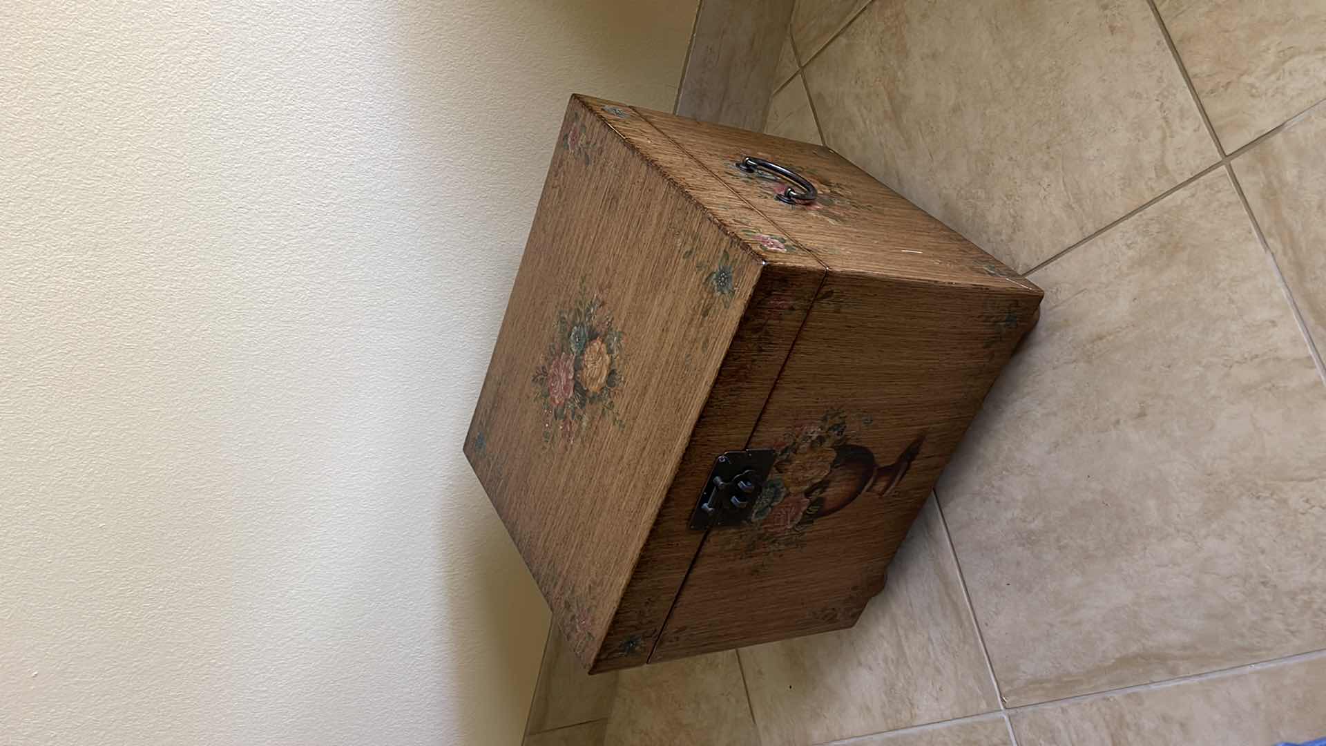 Photo 3 of WOOD STORAGE TRUNK W/HANDPAINTED FLOWERS 20” X 16” H 18”