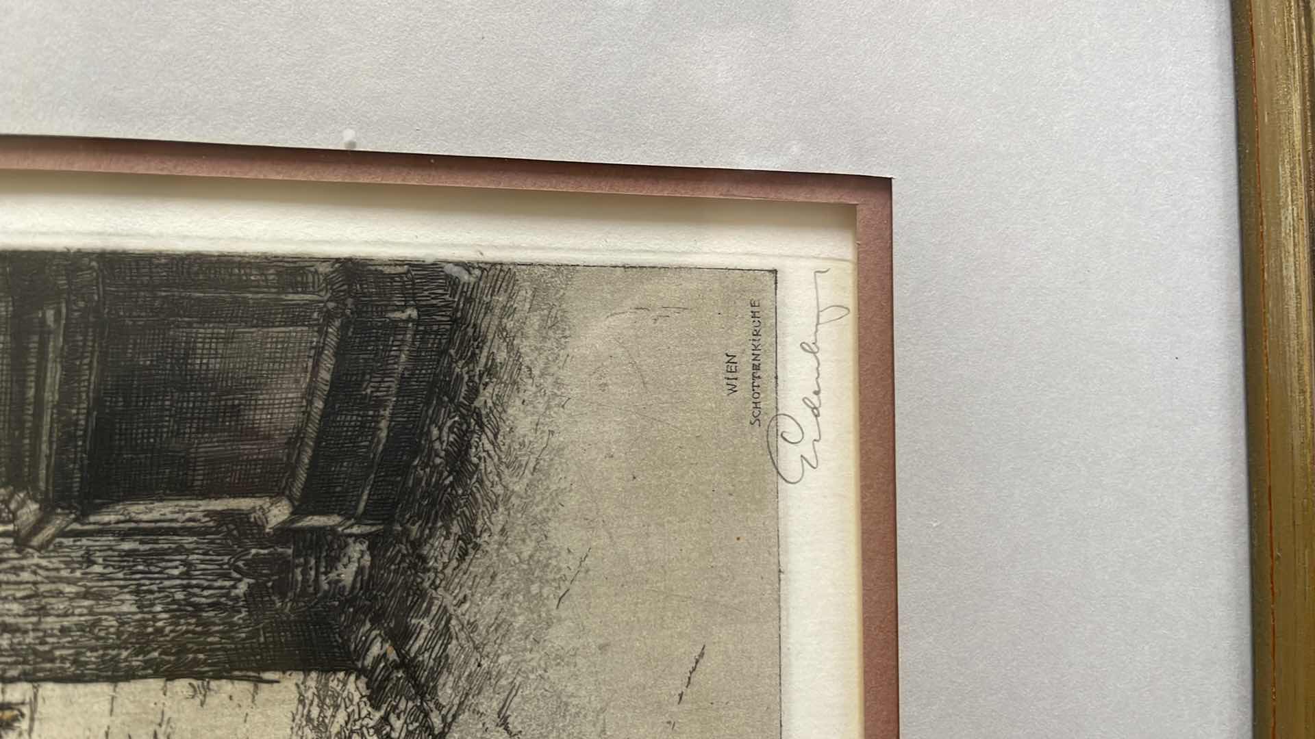Photo 3 of ARTIST SIGNED JOSEF EIDENBERGER “WIEN SCHOTTENKIRCHE” COLORED PENCIL ETCHING IN FRAME 16” X 20”