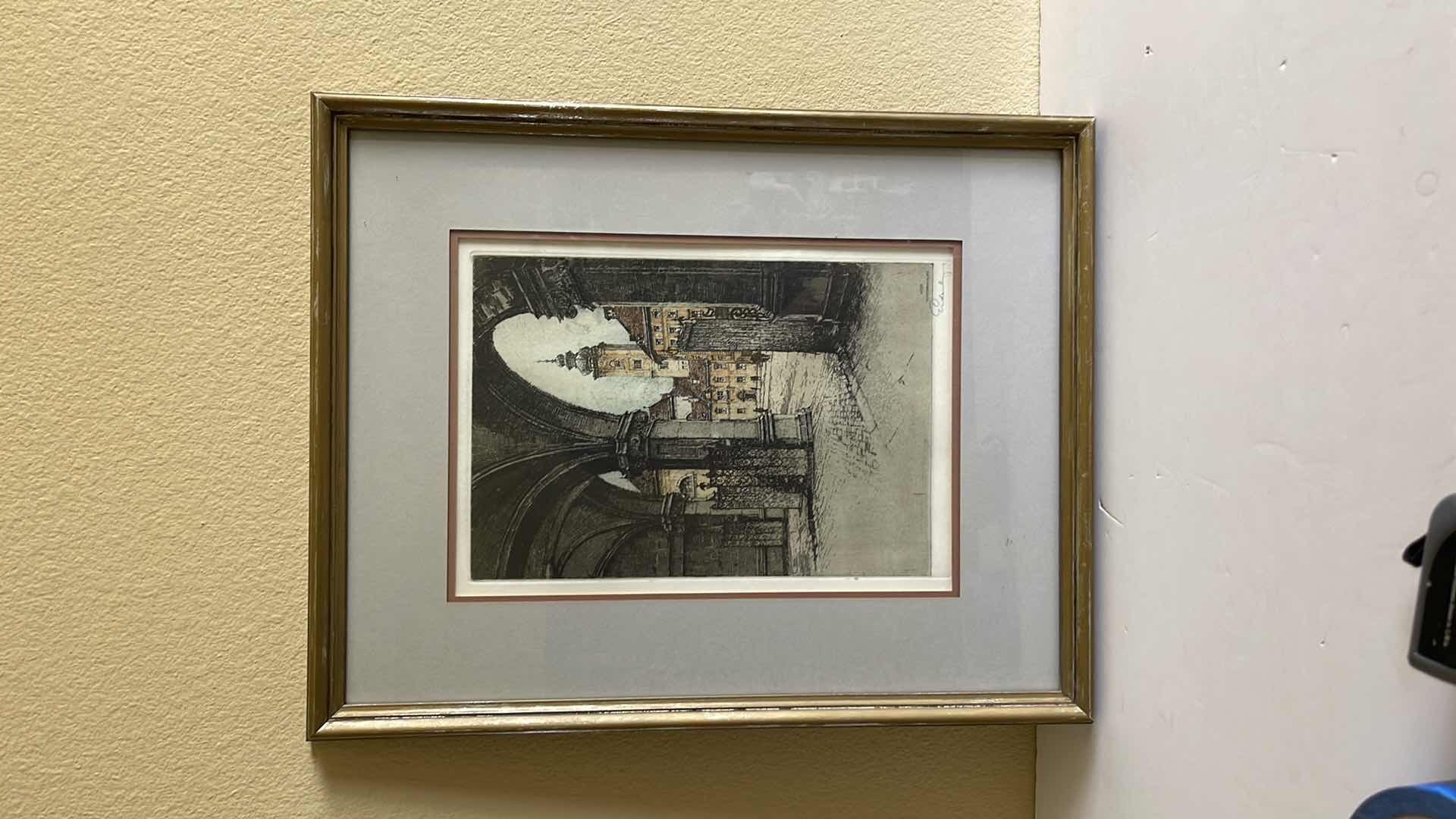 Photo 4 of ARTIST SIGNED JOSEF EIDENBERGER “WIEN SCHOTTENKIRCHE” COLORED PENCIL ETCHING IN FRAME 16” X 20”