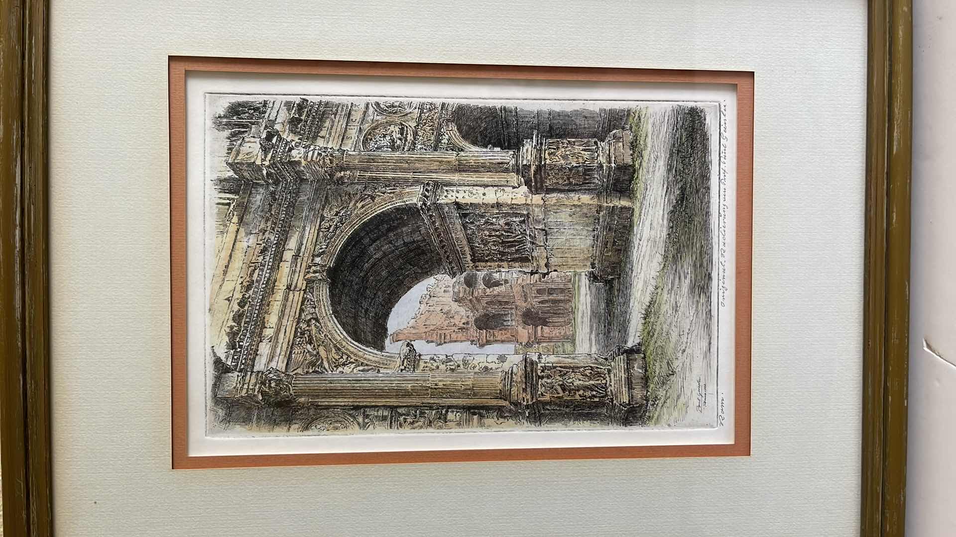 Photo 2 of ARTIST SIGNED PAUL GEISSLER ORIGINAL COLORED PENCIL ETCHING IN FRAME 16” X 20”