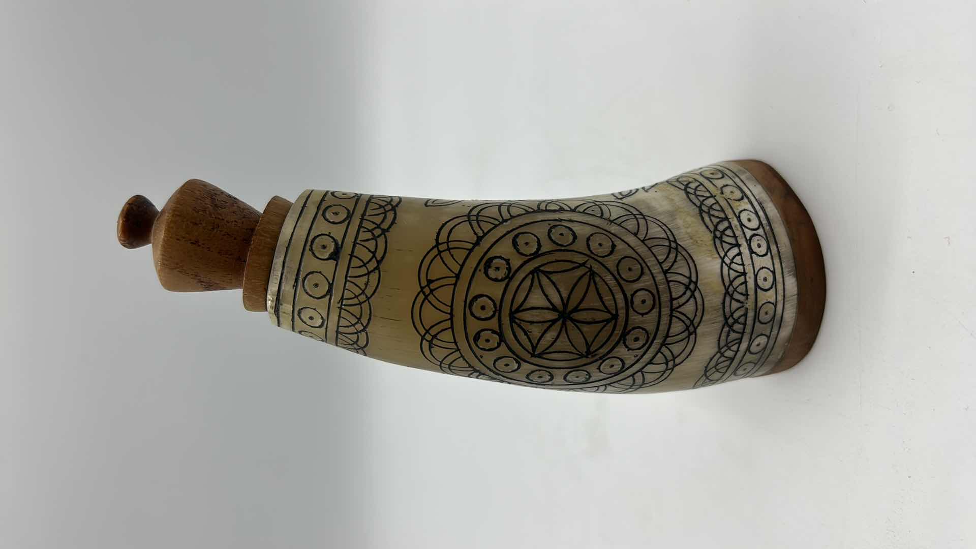 Photo 3 of WOOD APOTHECARY JAR WITH SCRIMSHAW FROM BUDAPEST H6”