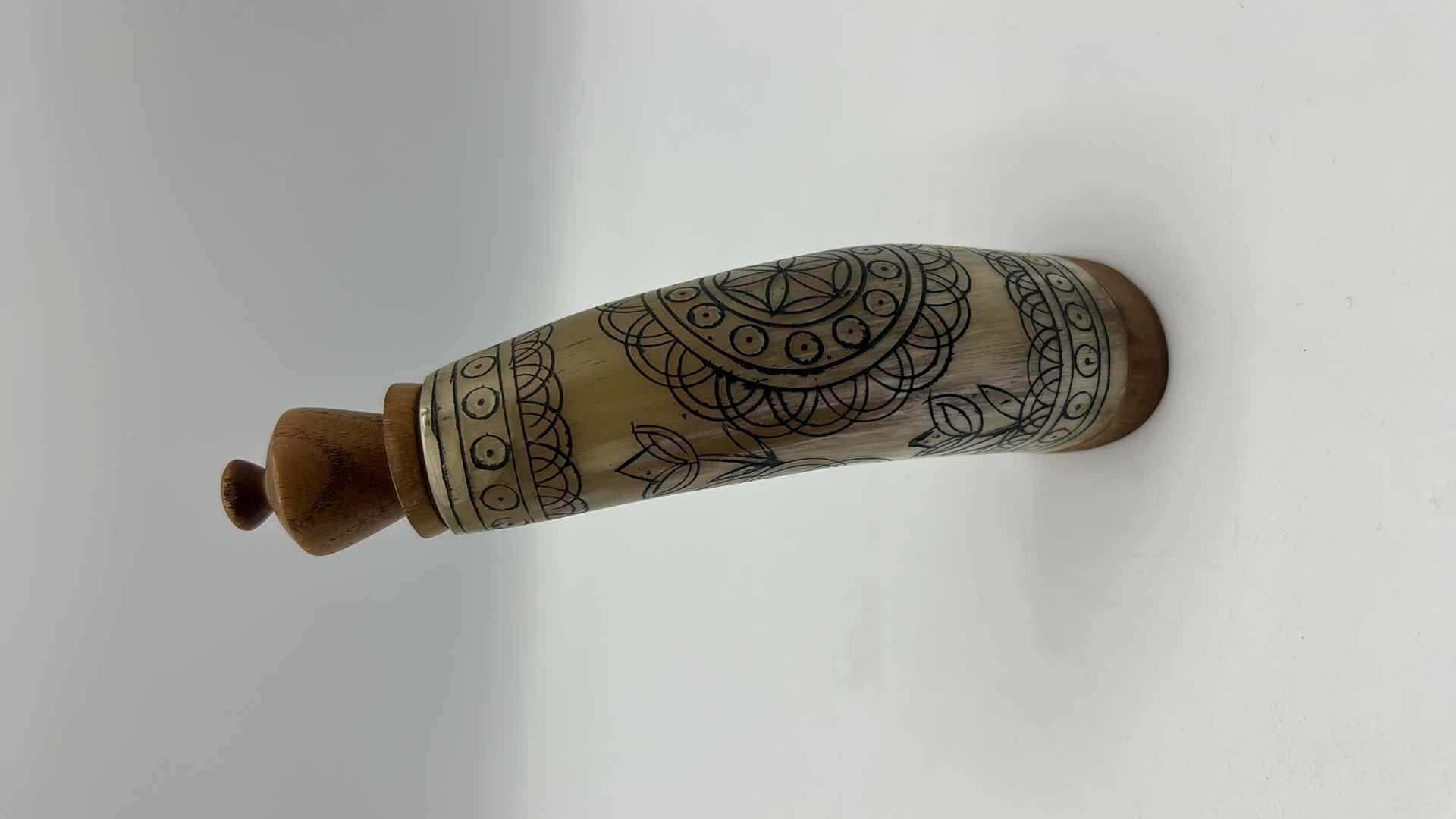 Photo 2 of WOOD APOTHECARY JAR WITH SCRIMSHAW FROM BUDAPEST H6”