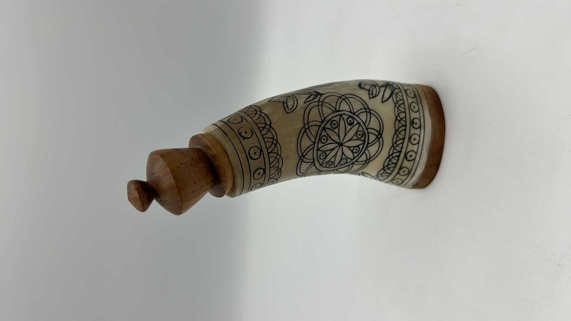 Photo 6 of WOOD APOTHECARY JAR WITH SCRIMSHAW FROM BUDAPEST H6”