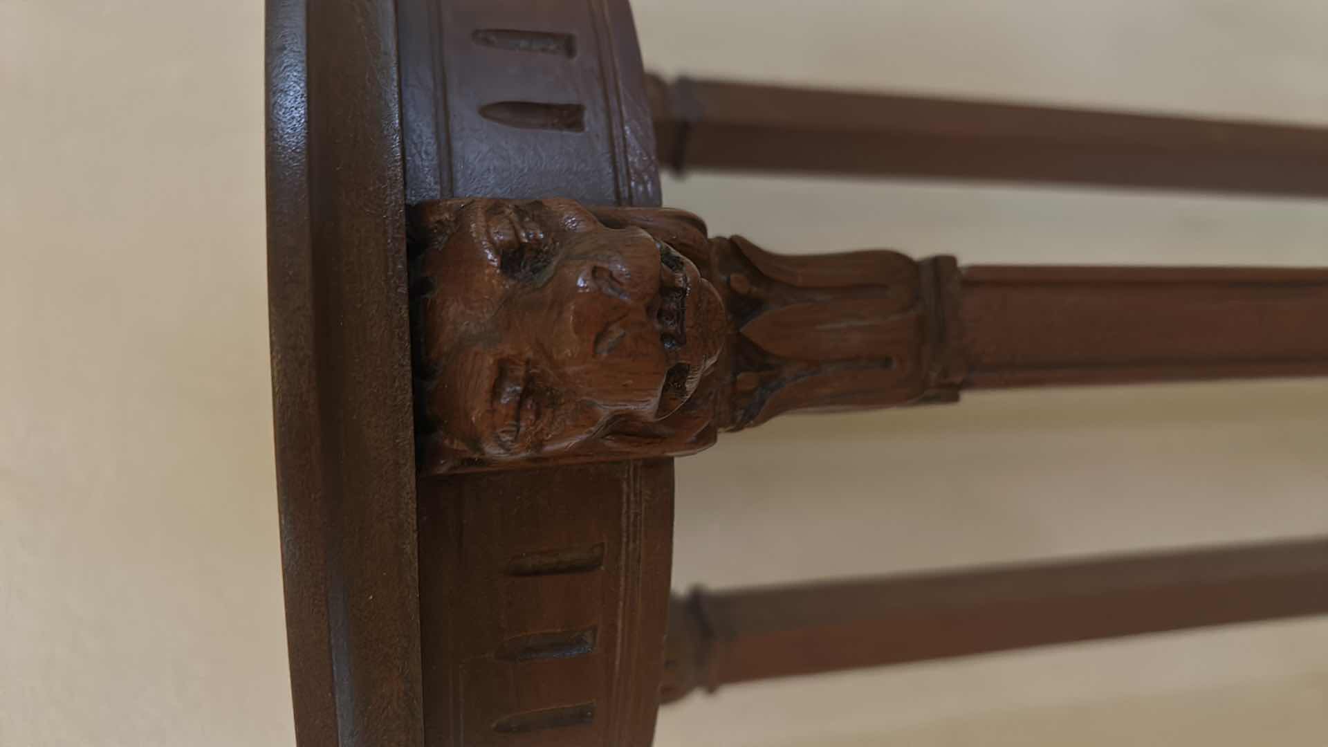 Photo 5 of ANTIQUE PLANT STAND WITH LION HEAD DETAIL H41”