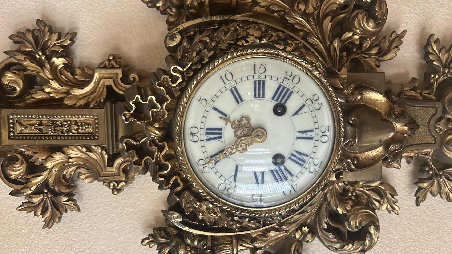 Photo 2 of RARE ANTIQUE HEAVY BRONZE LOUIS XV WALL CLOCK 13” x 30”