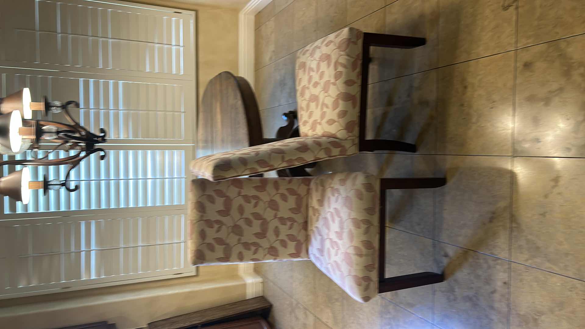 Photo 2 of TWO CHAIRS WITH IVORY FABRIC AND RED LEAVES