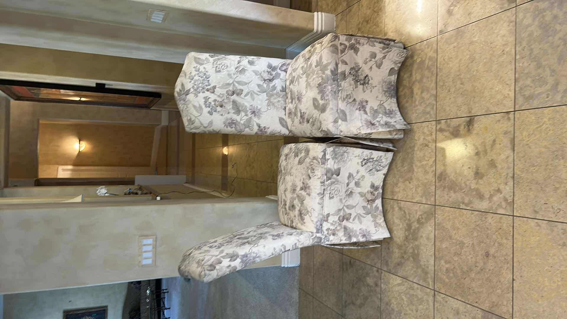 Photo 2 of TWO IVORY  CHAIRS WITH SOFT FLORAL DESIGN