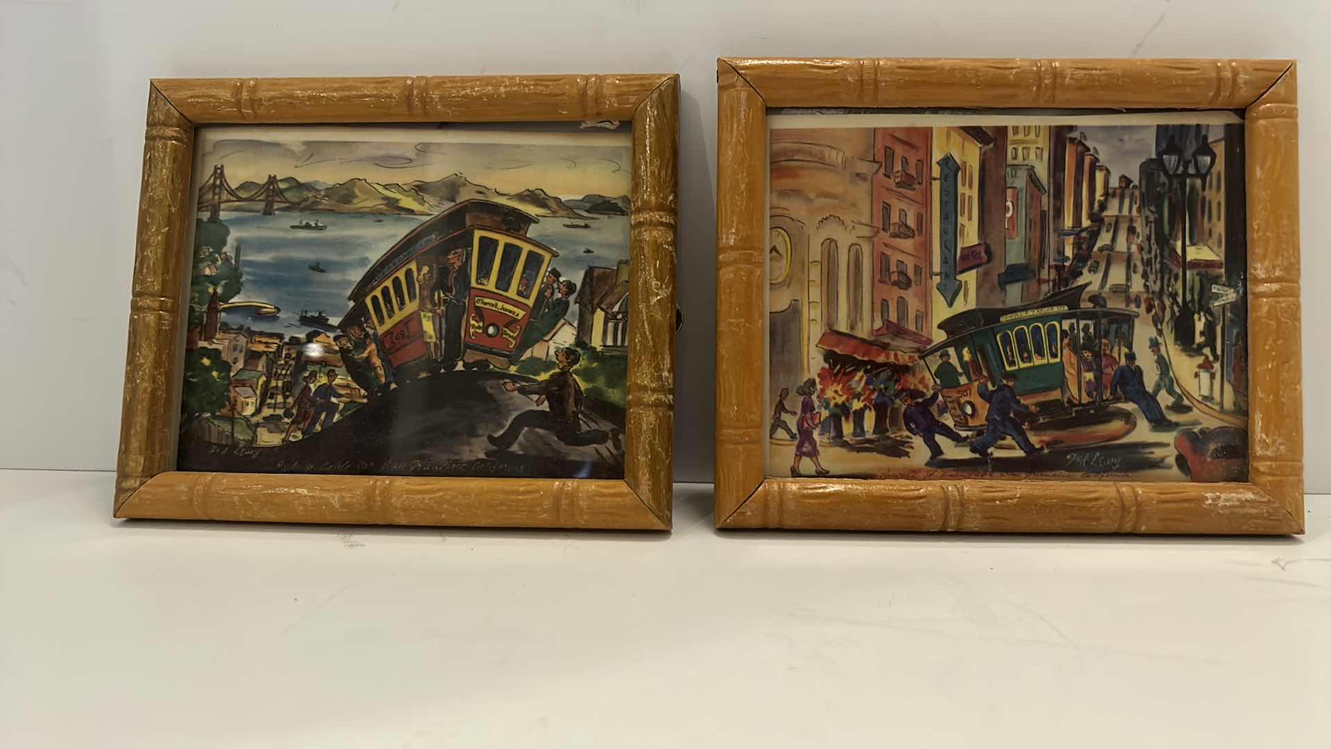 Photo 4 of ARTIST SIGNED TED LEWY 4 SMALL SAN FRANCISCO THEMED FRAMED ARTWORK PIECES 5.5” x 5” 