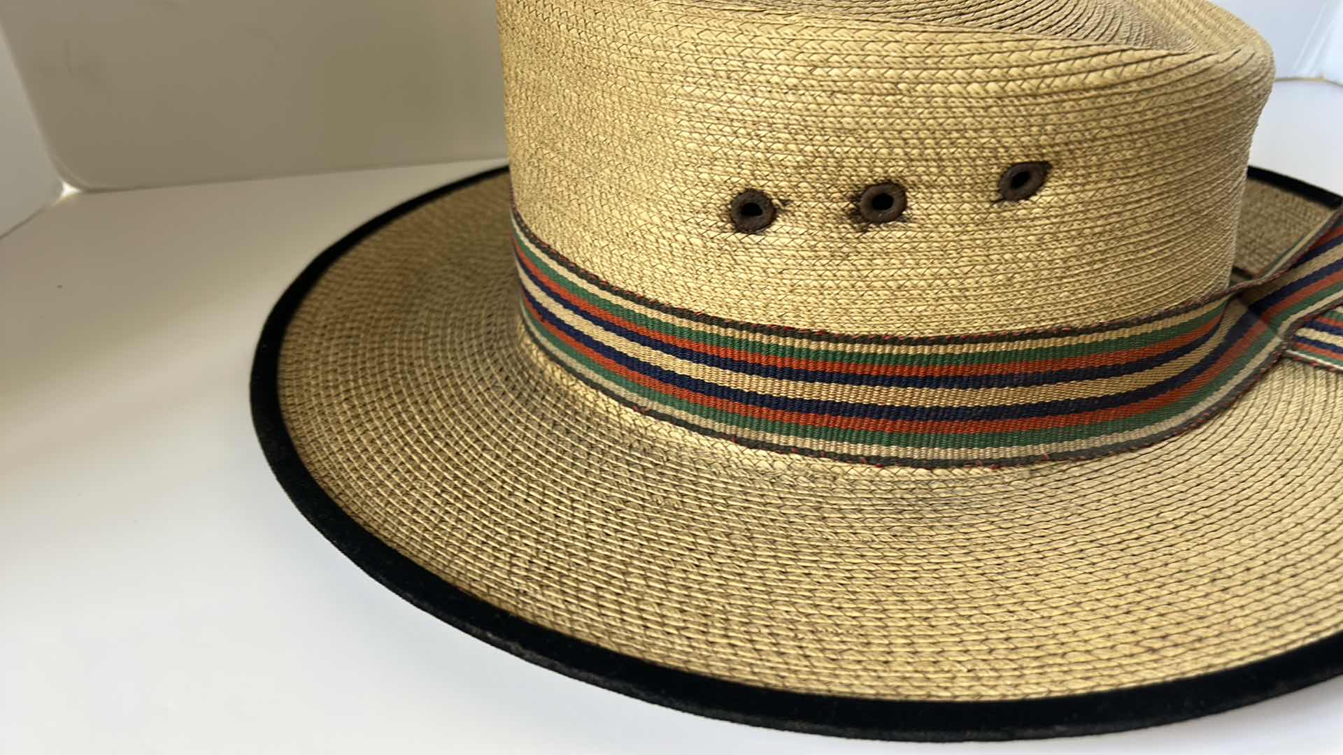 Photo 2 of MENS STRAW HAT 8” FROM INSIDE FRONT OPENED TO BACK