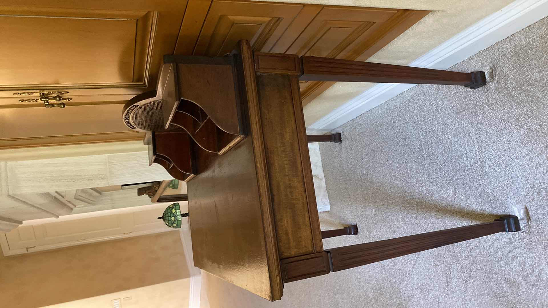 Photo 4 of ANTIQUE WOOD AND CANE RECEPTION DESK WITH CHAIR 36” X 22” H30”