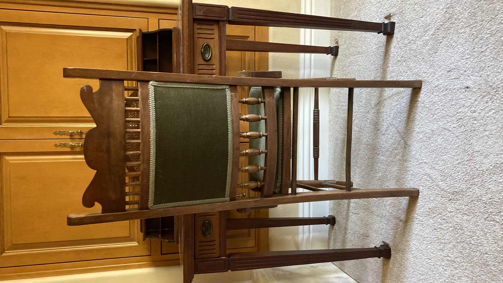 Photo 8 of ANTIQUE WOOD AND CANE RECEPTION DESK WITH CHAIR 36” X 22” H30”