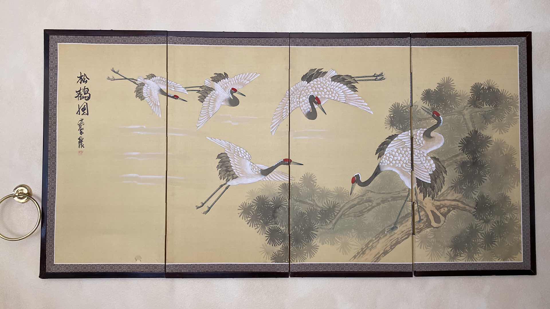 Photo 7 of 4 PANEL CANVAS ASIAN STORK ARTWORK 70” X 35”