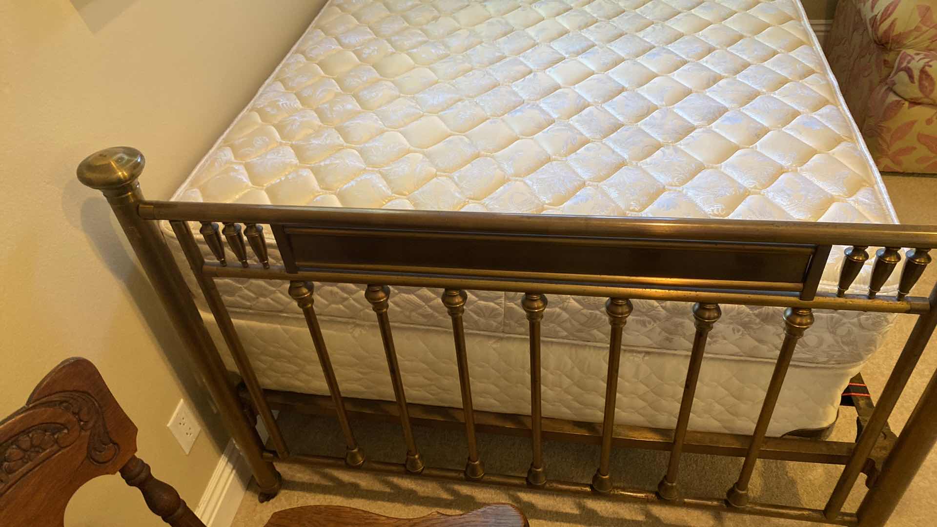 Photo 2 of BRASS BED ON WHEELS 56” X 82” & STEARNS AND FOSTER MATTRESS 53” X 76”  