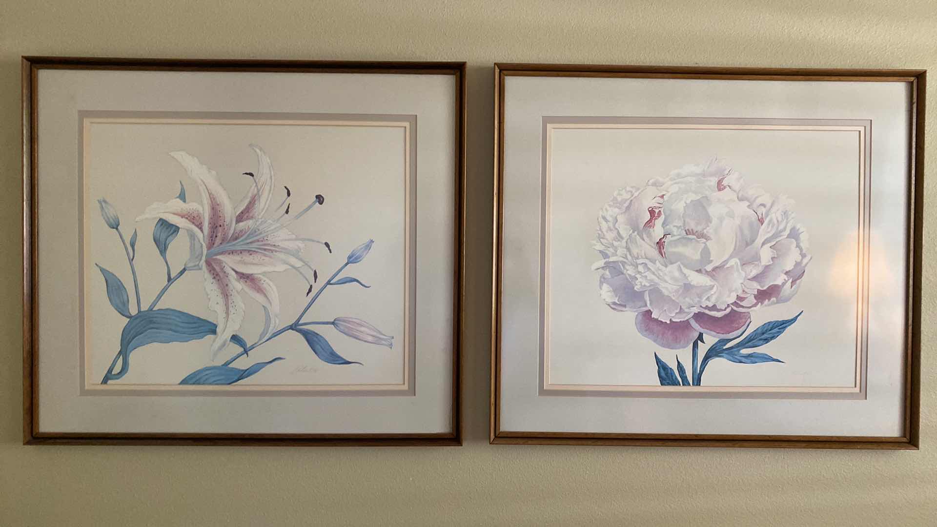 Photo 9 of PAIR OF VINTAGE WOOD FRAMED FLORAL SIGNED ARTWORK 33” X 29” EACH