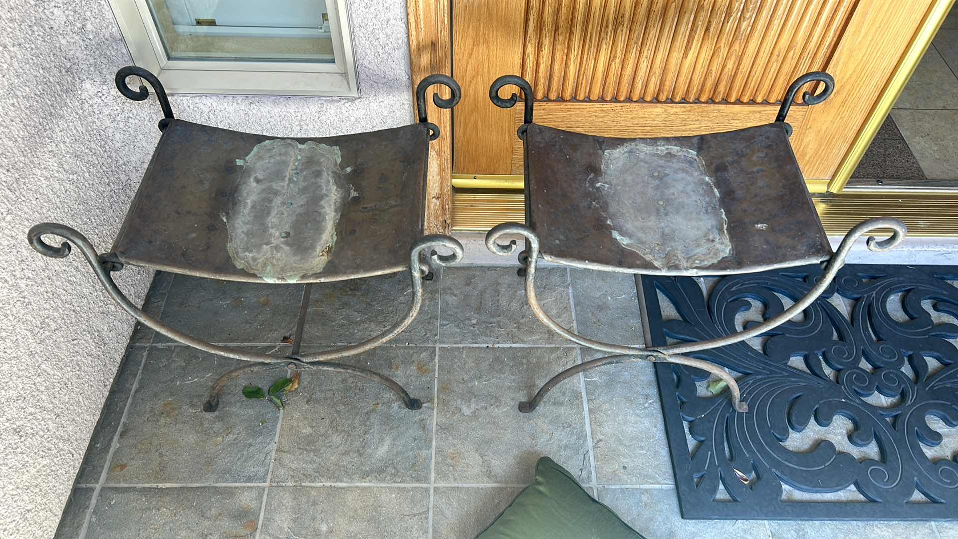 Photo 3 of TWO VINTAGE METAL CHAIRS W PILLOWS