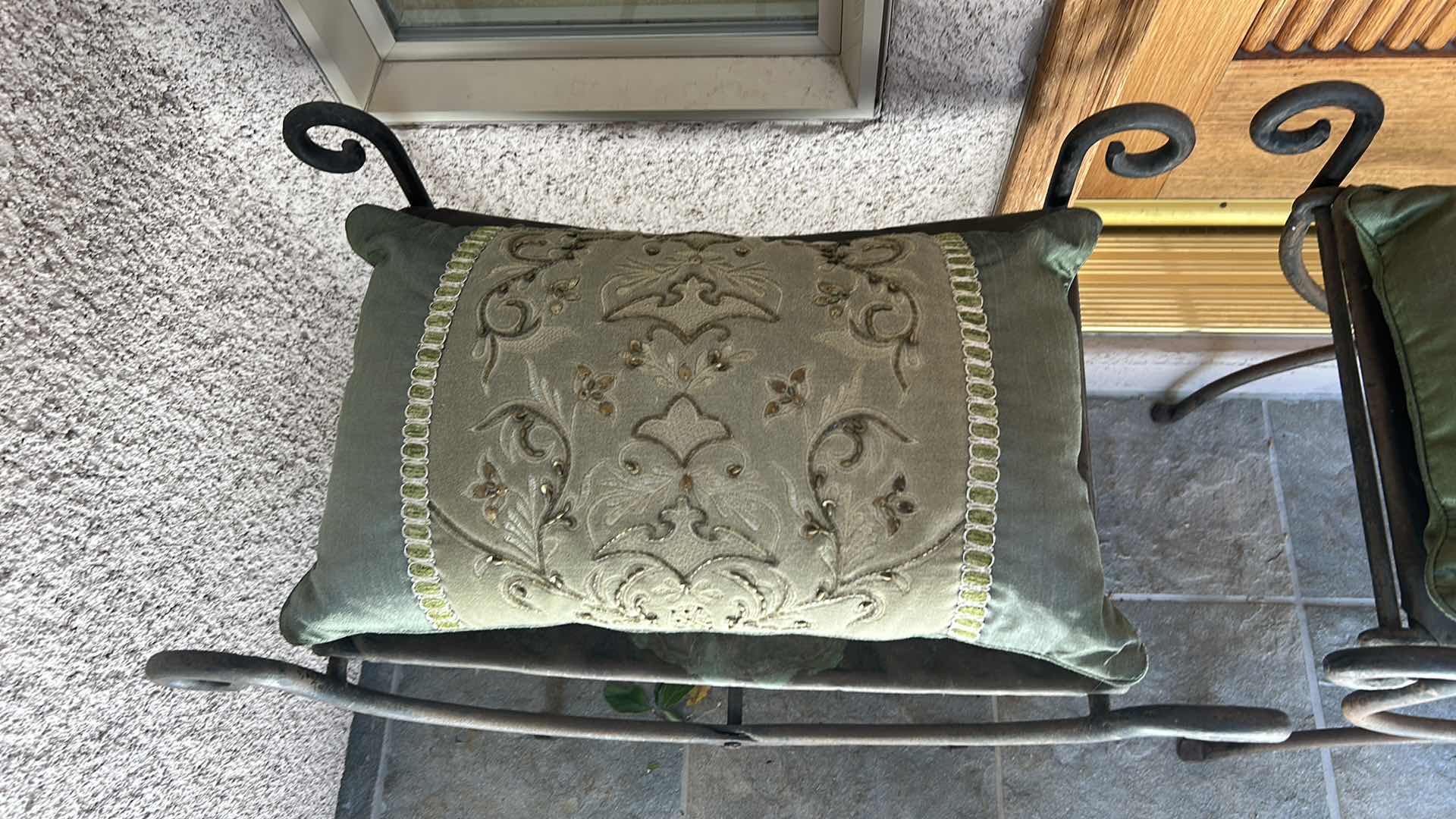 Photo 2 of TWO VINTAGE METAL CHAIRS W PILLOWS