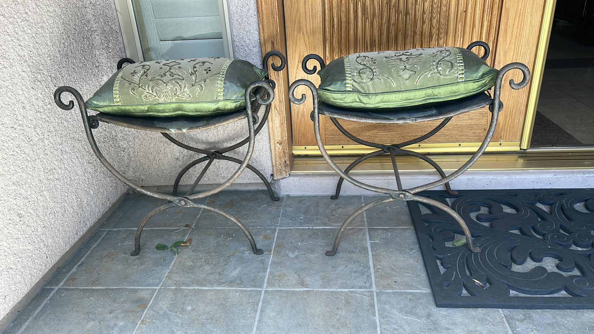 Photo 5 of TWO VINTAGE METAL CHAIRS W PILLOWS