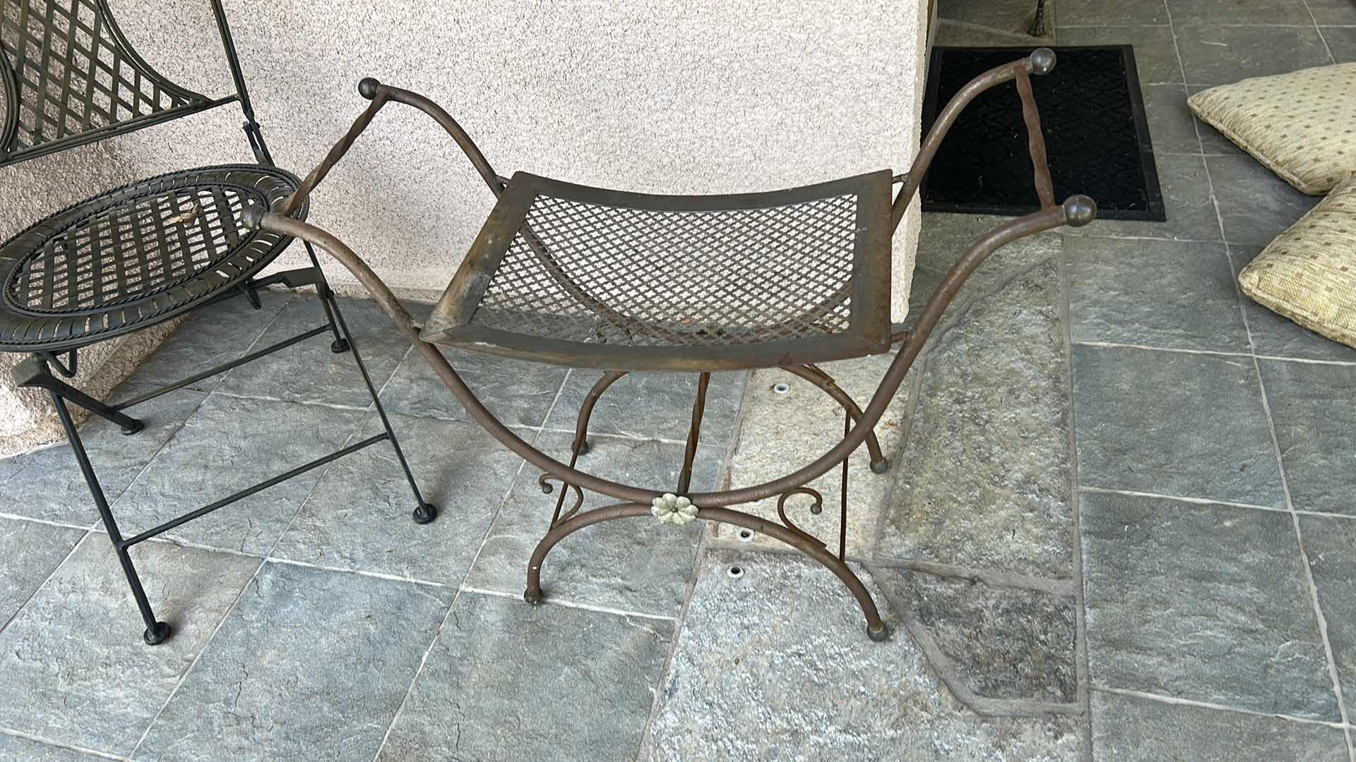 Photo 4 of VINTAGE METAL CHAIR AND STOOL w 4 PILLOWS