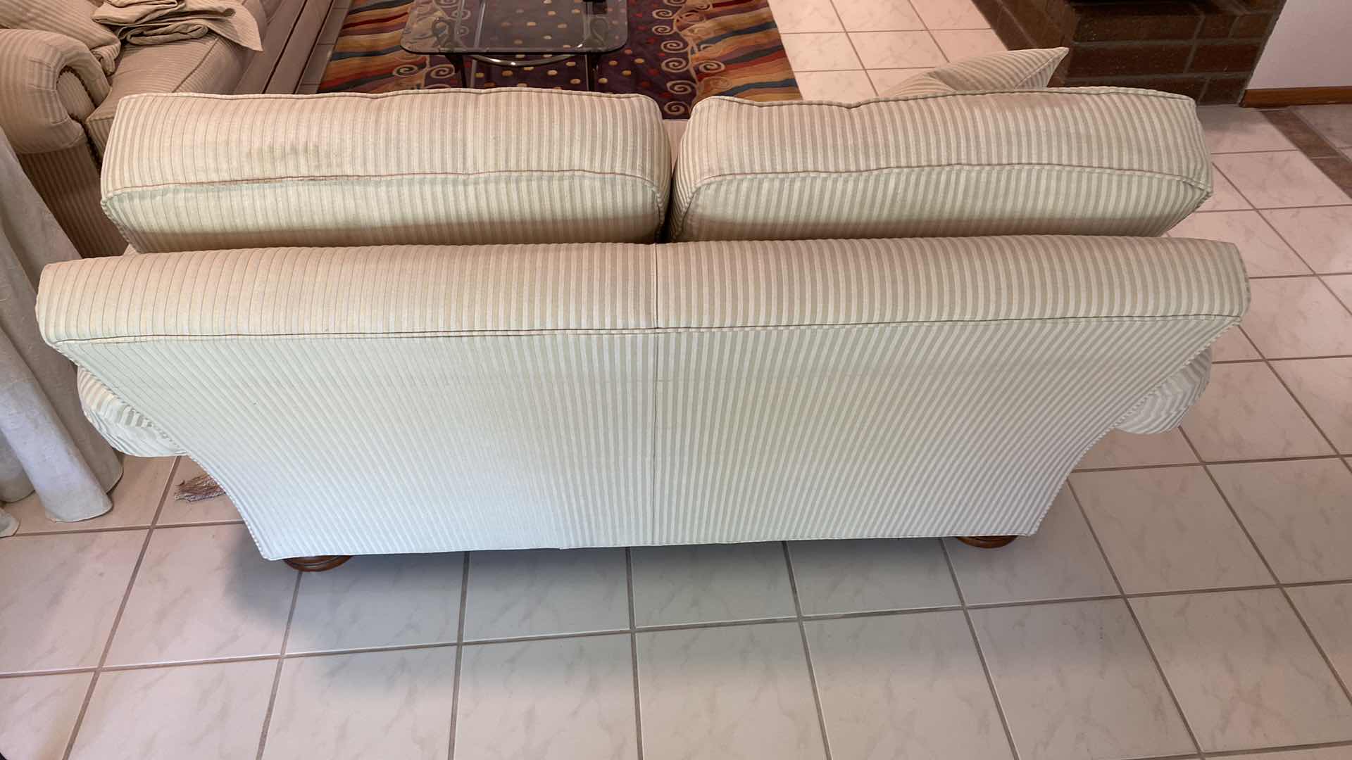 Photo 5 of 65” THOMASVILLE CREAM UPHOLSTERED ROLLED ARM LOVE SEAT WITH ARM COVERS