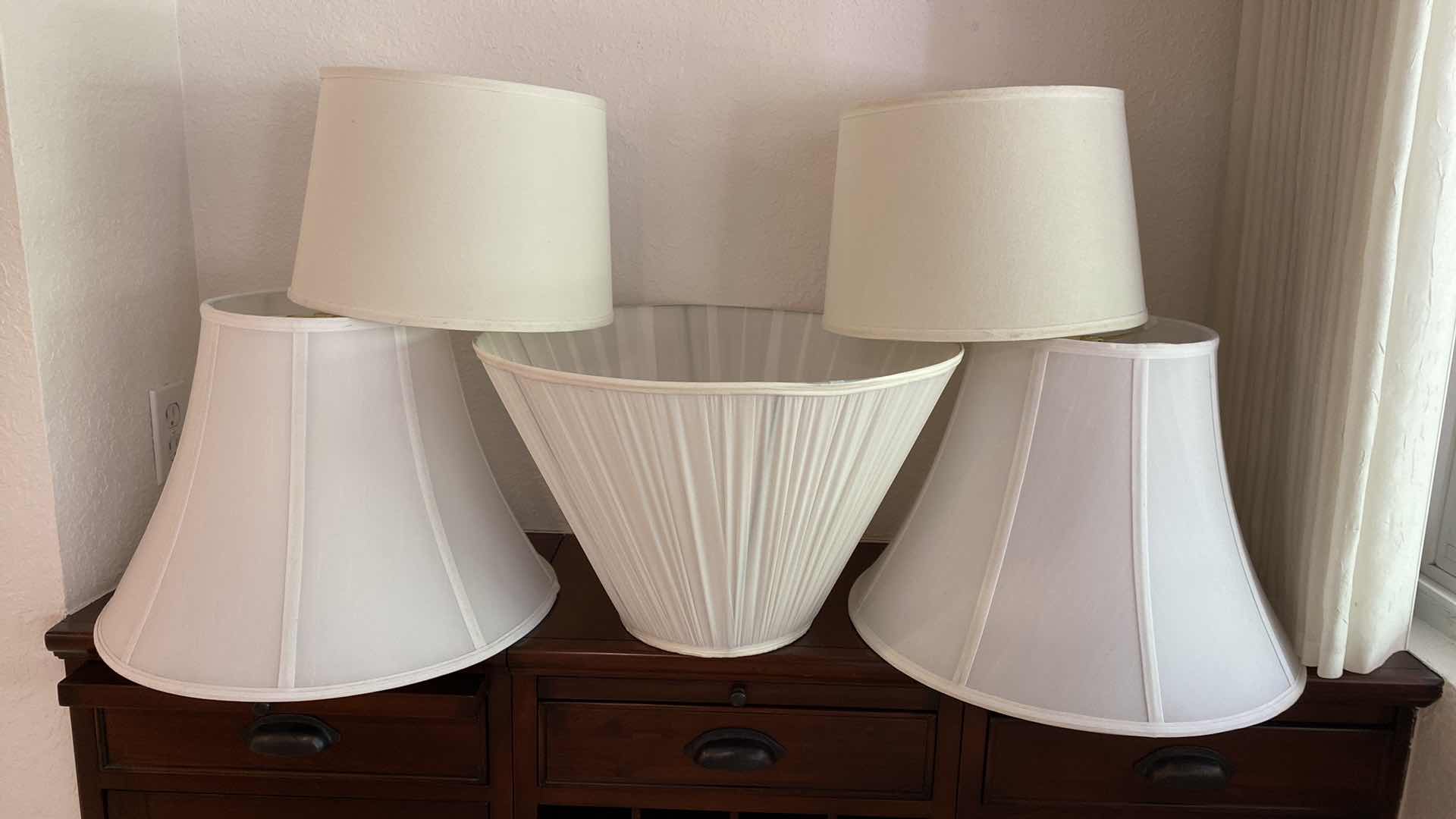 Photo 1 of 5 LAMP SHADES ASSORTED SIZE 11” X 9”
THRU 9” X 14”