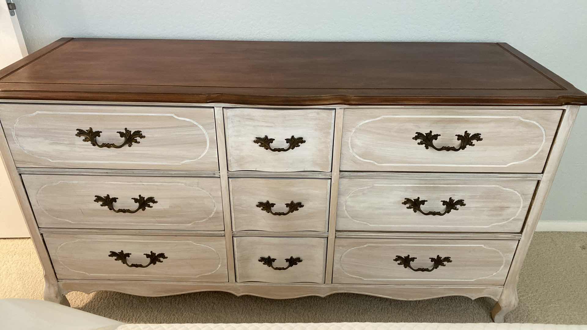 Photo 6 of MID CENTURY 9 DRAWER WHITE STAIN DRESSER WITH DOVE TAILED DRAWERS 59” X 20” H31”