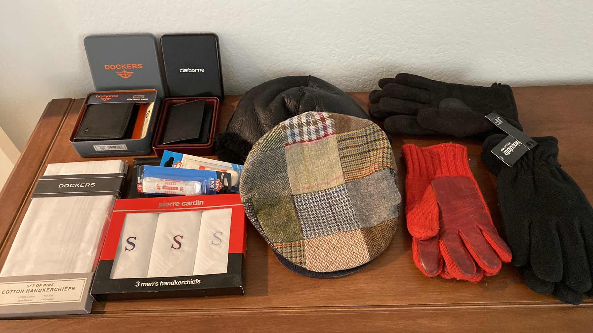 Photo 1 of MENS ACCESSORIES SOME NEW WALLETS GLOVES HATS AND MORE