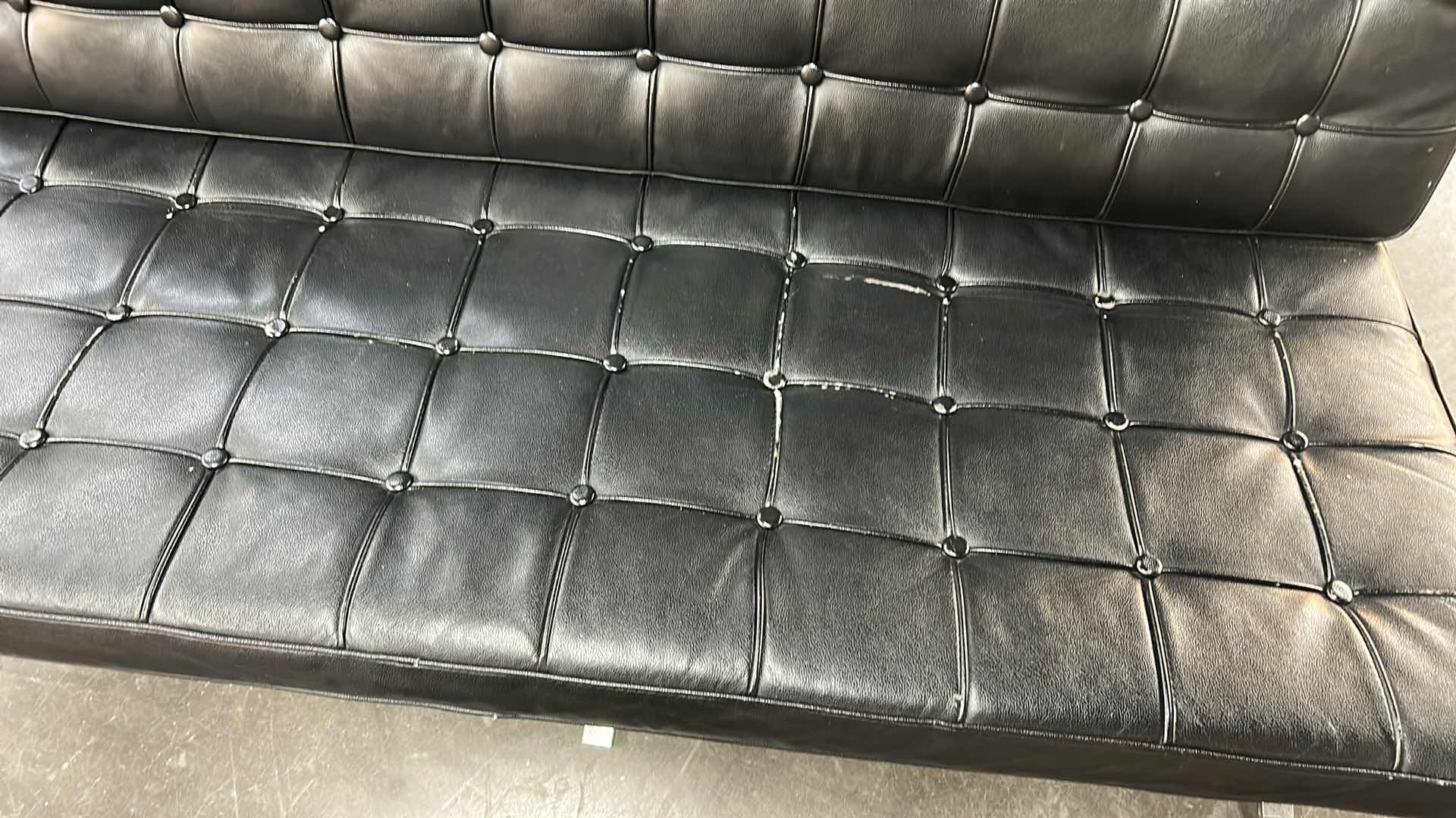 Photo 5 of BARCELONA STYLE BLACK LEATHER COUCH ( CHAIRS, SILVER FILE CABINET SOLD SEPARATELY) 59” x 27”