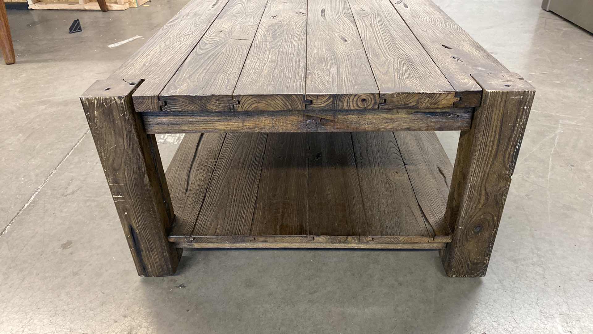 Photo 3 of RUSTIC WOOD COFFEE TABLE WITH WHEELS 50” X  30” H17”