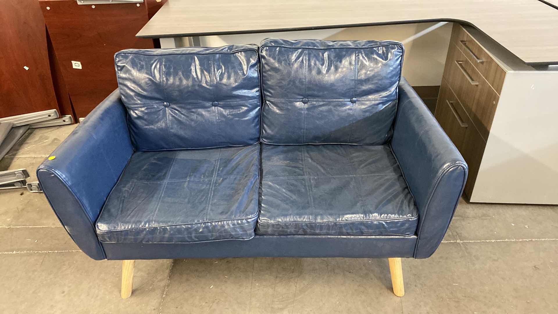 Photo 2 of 51” BLUE BONDED LEATHER LOVE SEAT